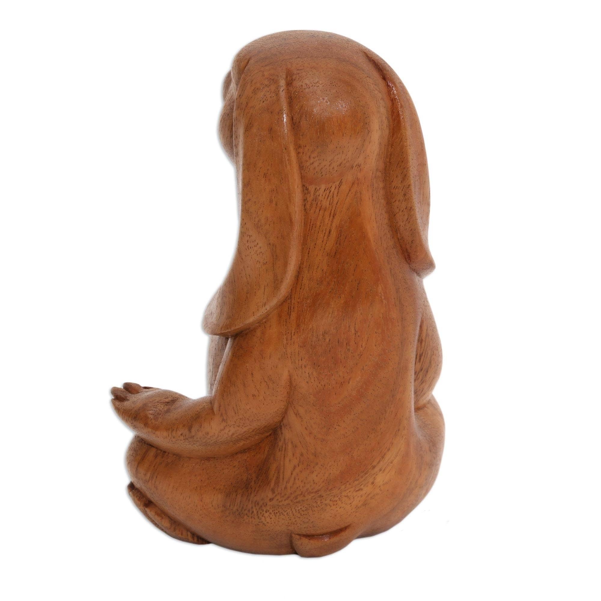 Handmade Pregnant Yoga Bunny Wood Sculpture (Indonesia) - 6.75" H x 4.3" W x 2.8" D