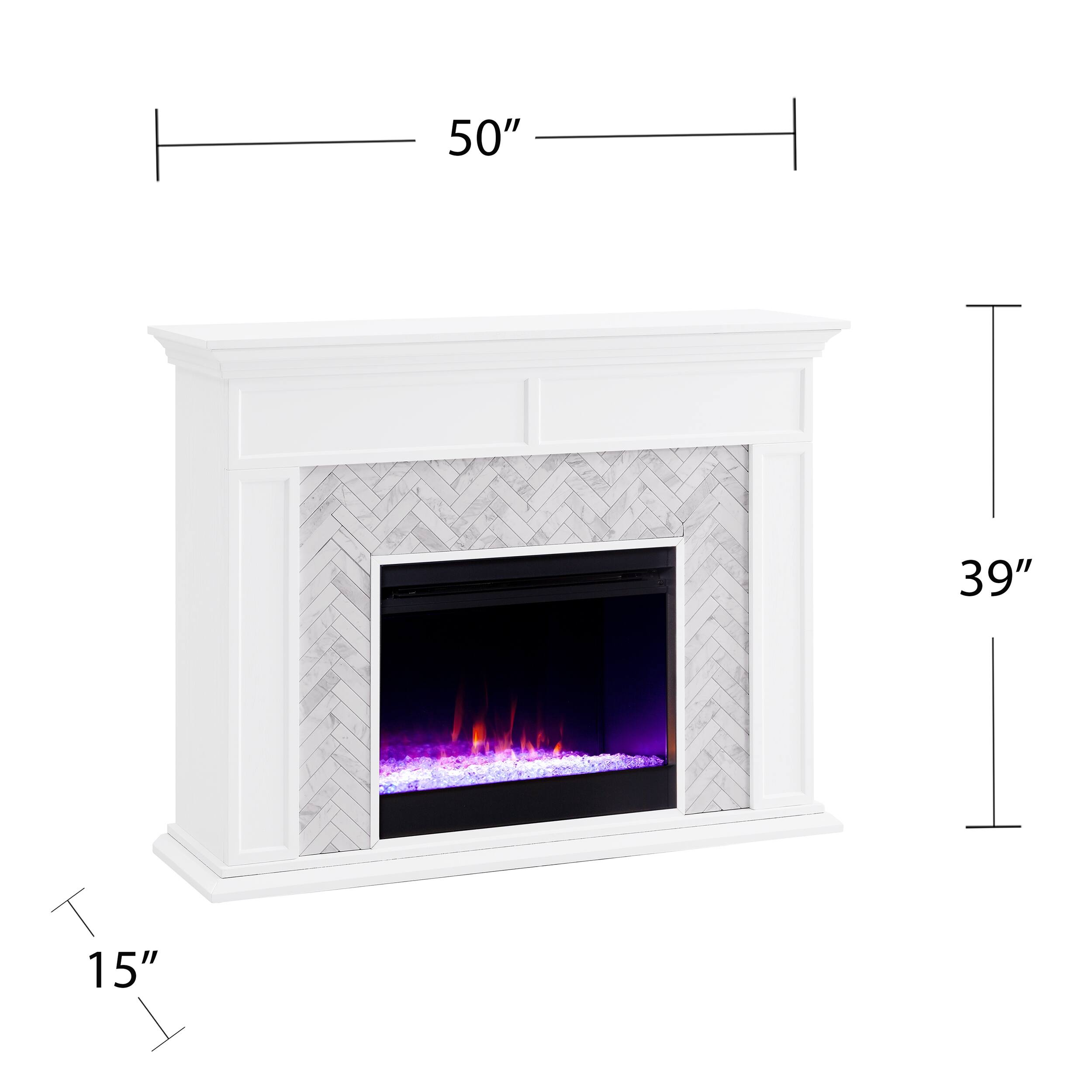 SEI Furniture Torton Contemporary Color Changing Electric Fireplace with Marble Tiled Mantel - Black