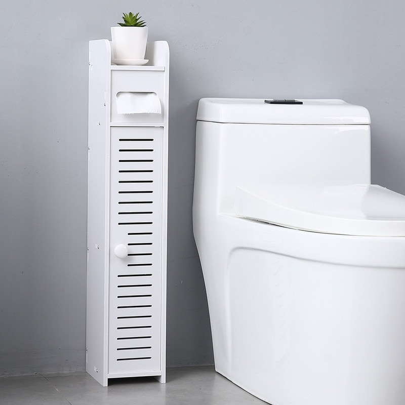 Paper Towel Storage Narrow Cabinet Bathroom Floor Cabinet Storage Organizer - White