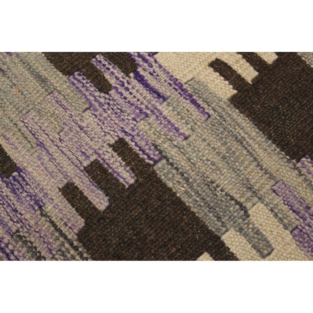 Tereasa Purple/Brown Kilim Upholstered Handmade Ottoman