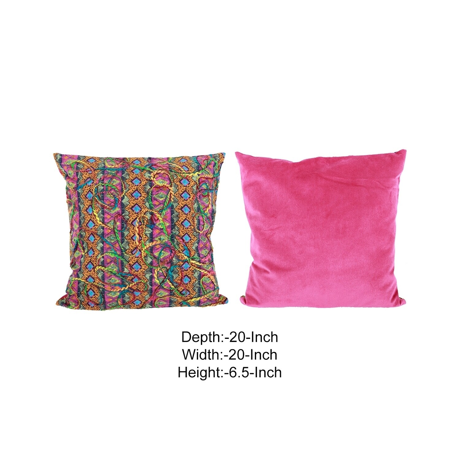 20 X 20 Inch Polyester Pillow with Intricate Embroidery, Set of 2, Multicolor