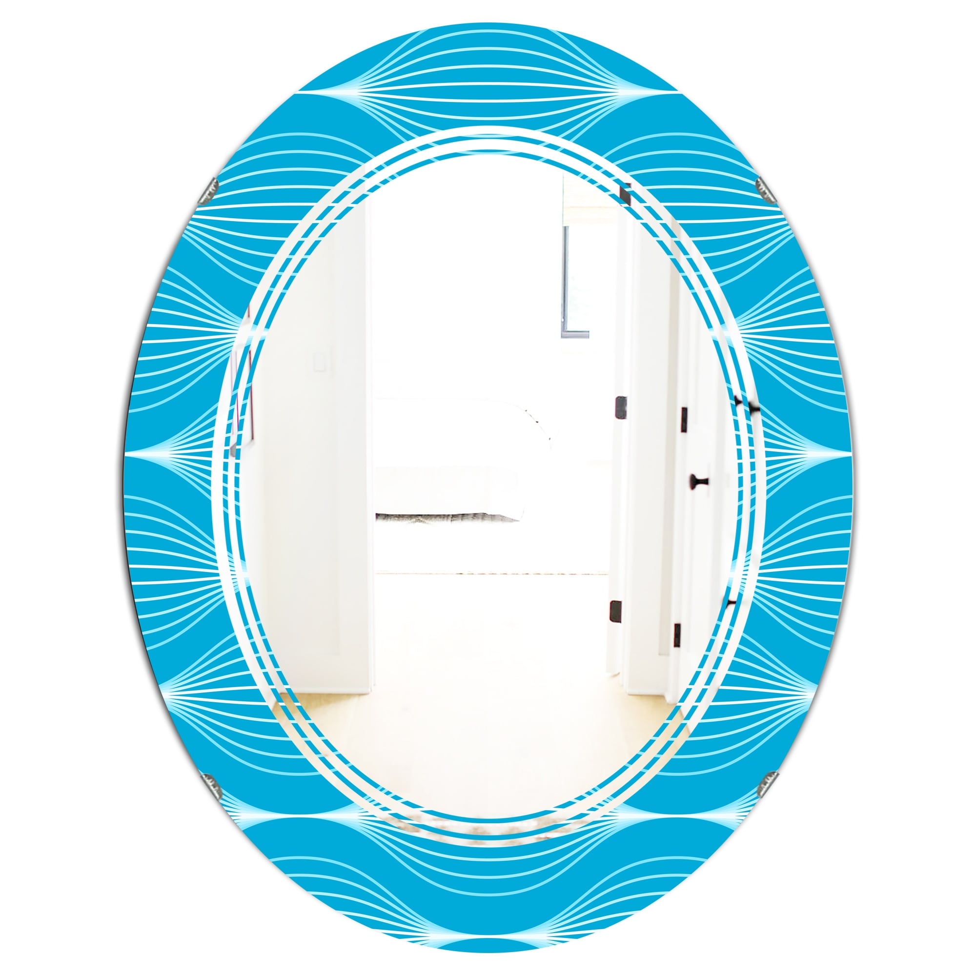Designart 'Light Blue Wave pattern' Printed Modern Round or Oval Wall Mirror - Triple C