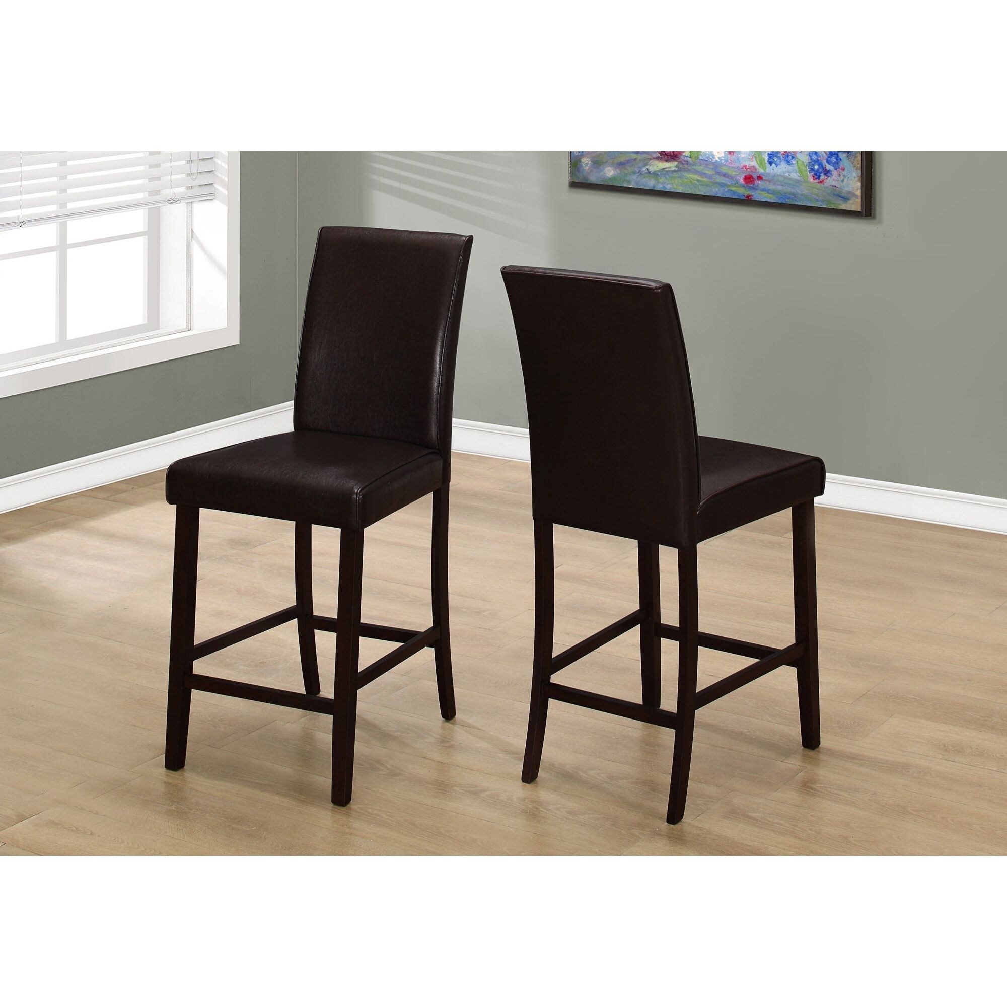 Set of 2 Brown Leather Look Contemporary Dining Chairs 40''