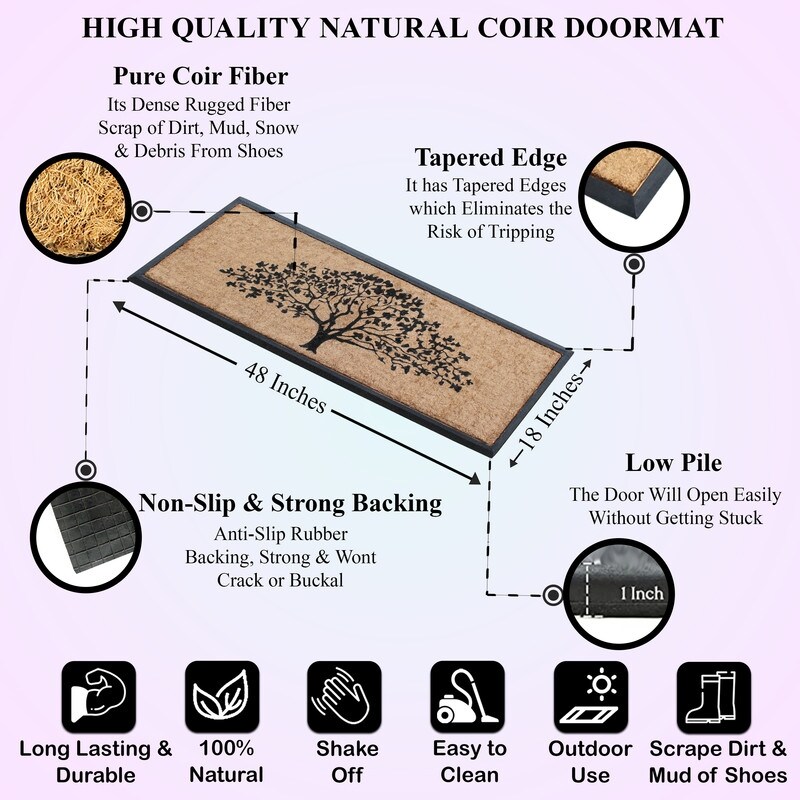 A1HC First Impression Hand-Crafted Rubber Coir Life of Tree Double Door Mat, - 30"X48"