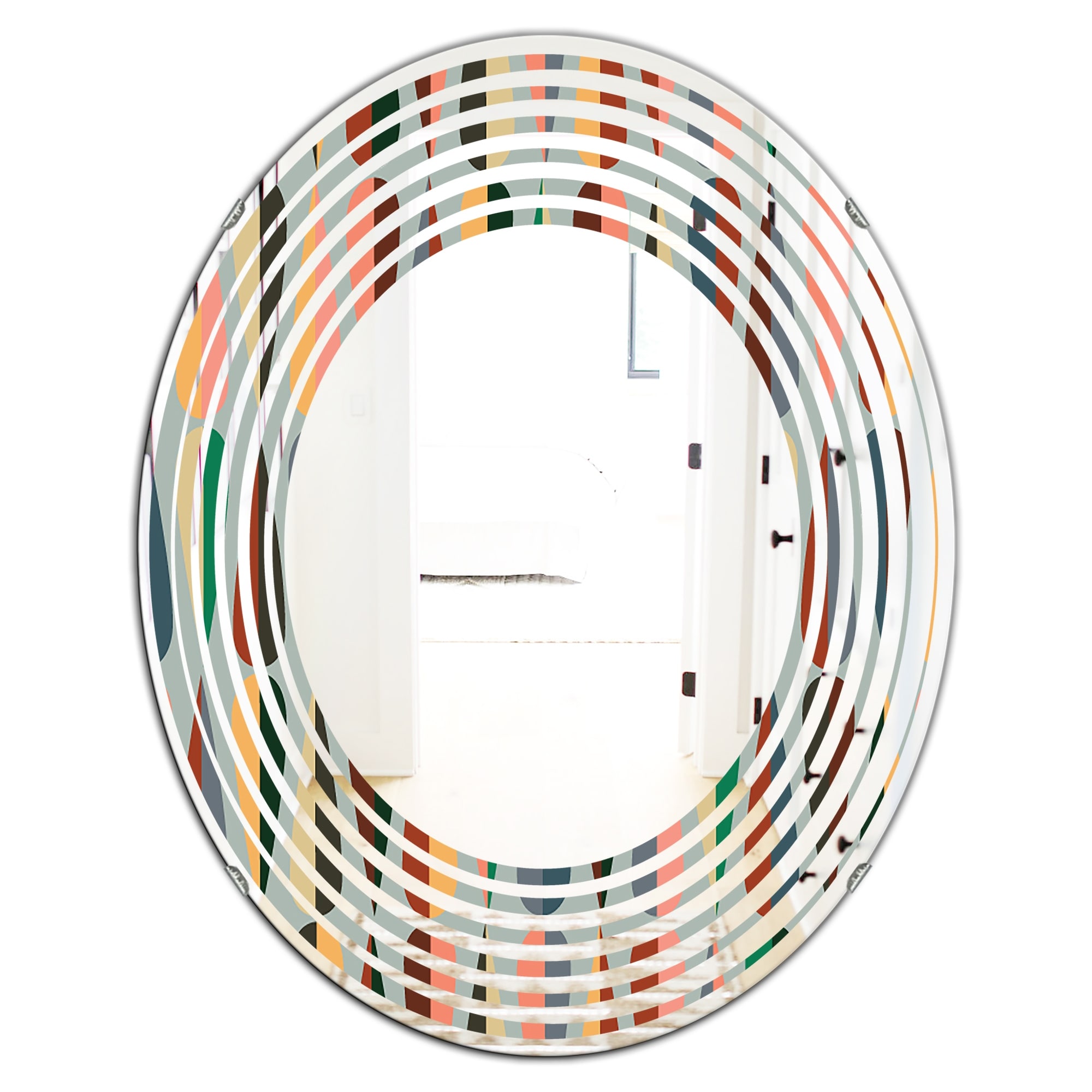 Designart 'Retro Abstract Drops IX' Printed Modern Round or Oval Wall Mirror - Wave - Multi