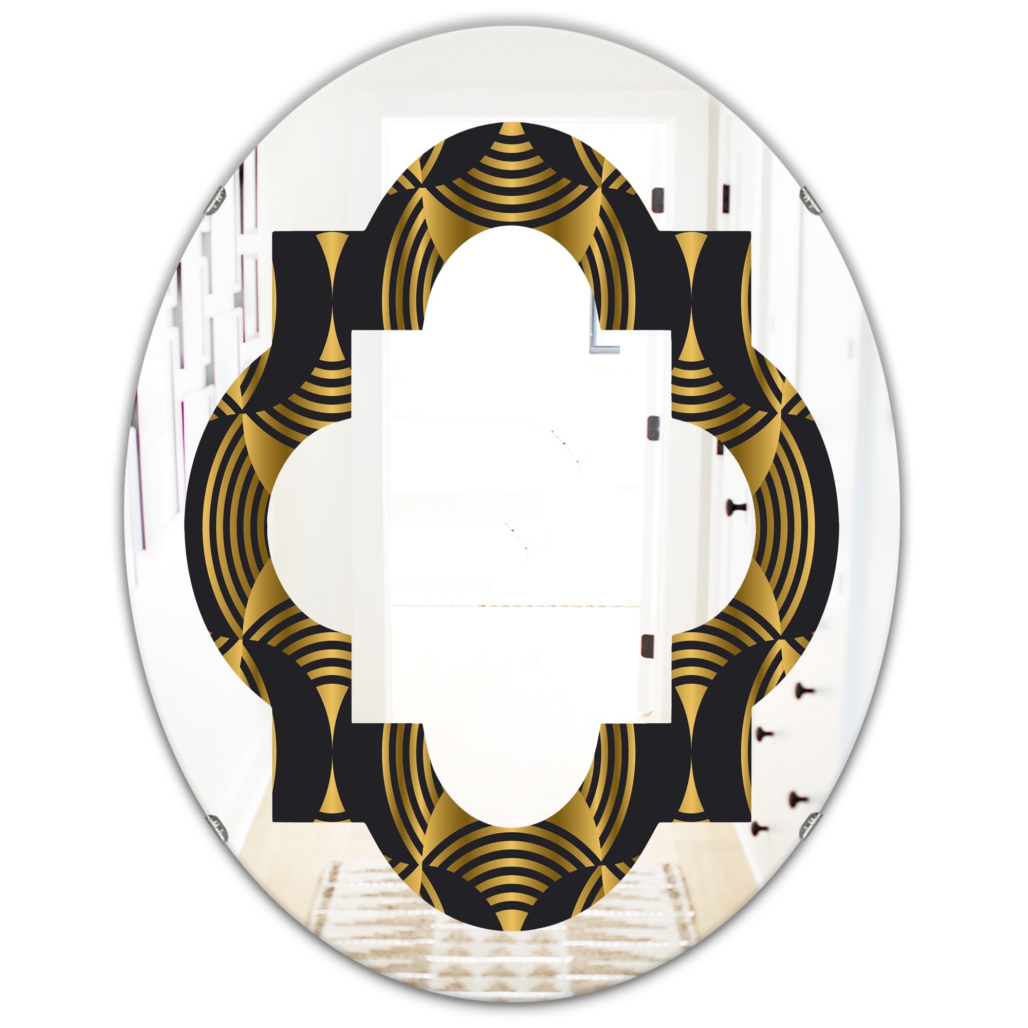 Designart 'Art Deco style modern pattern' Printed Modern Round or Oval Wall Mirror - Quatrefoil