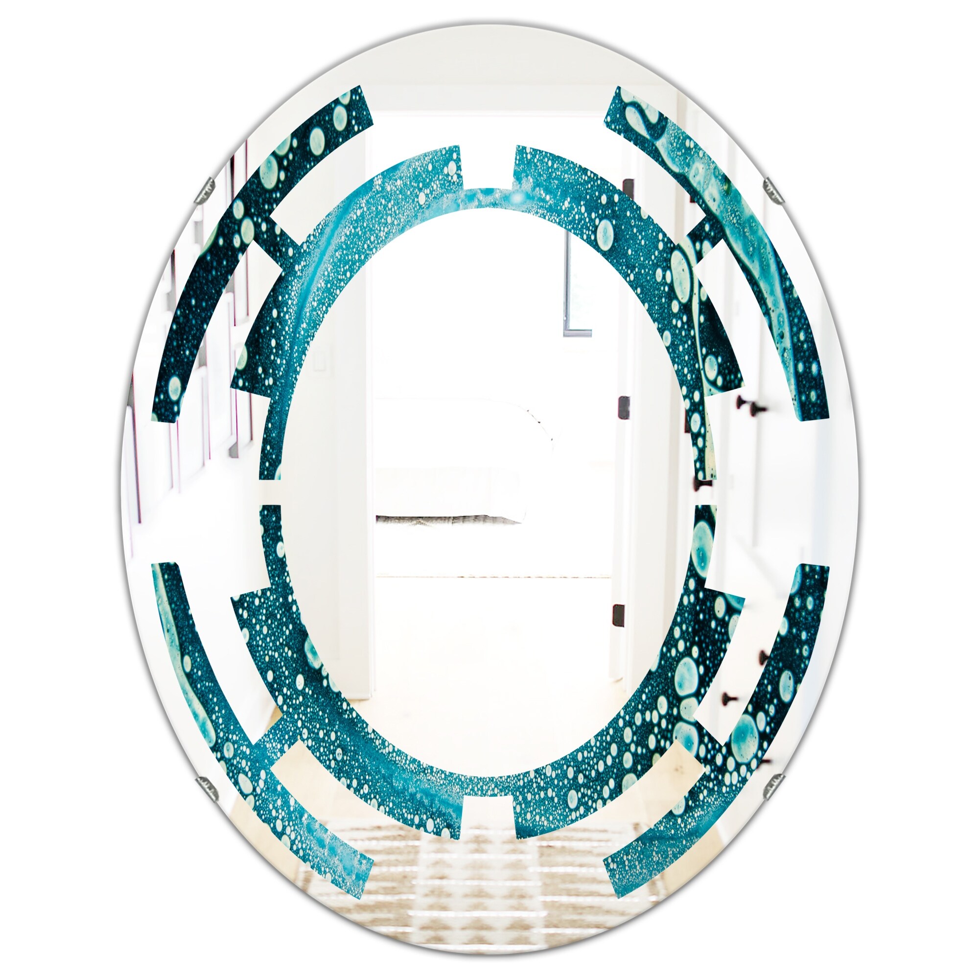 Designart 'Precious Blue Fabulous Pattern' Printed Modern Round or Oval Wall Mirror - Space