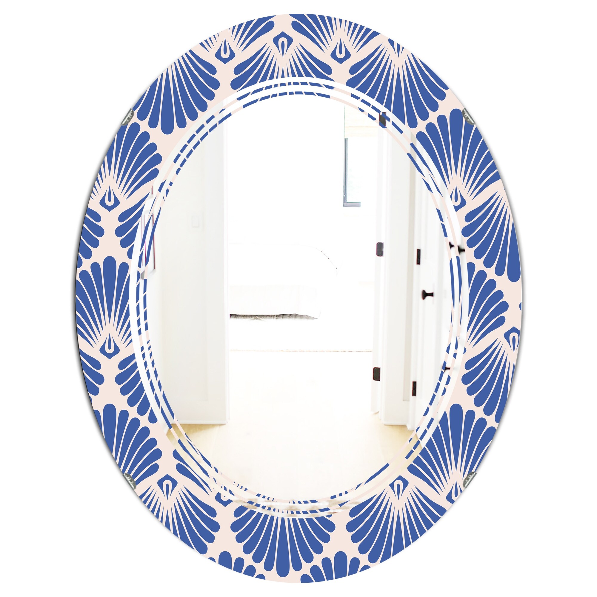 Designart 'Retro Blue Waves' Printed Modern Round or Oval Wall Mirror - Triple C