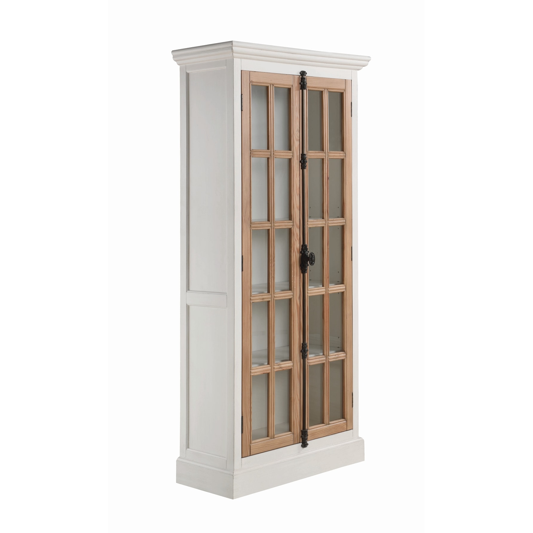 Wood and Glass Curio Cabinet with 5 Shelves, Brown and Clear