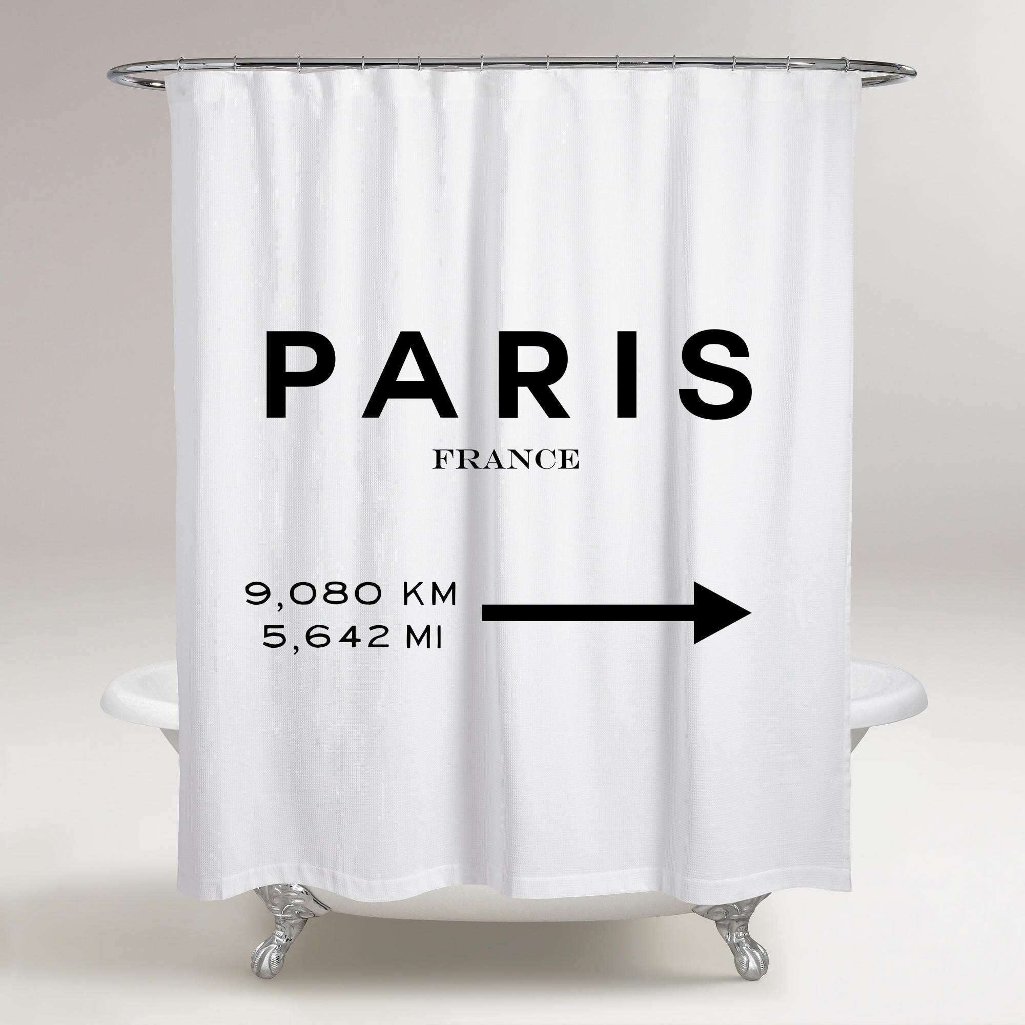 Oliver Gal 'Paris Road Sign' Fashion and Glam Decorative Shower Curtain - Black, White