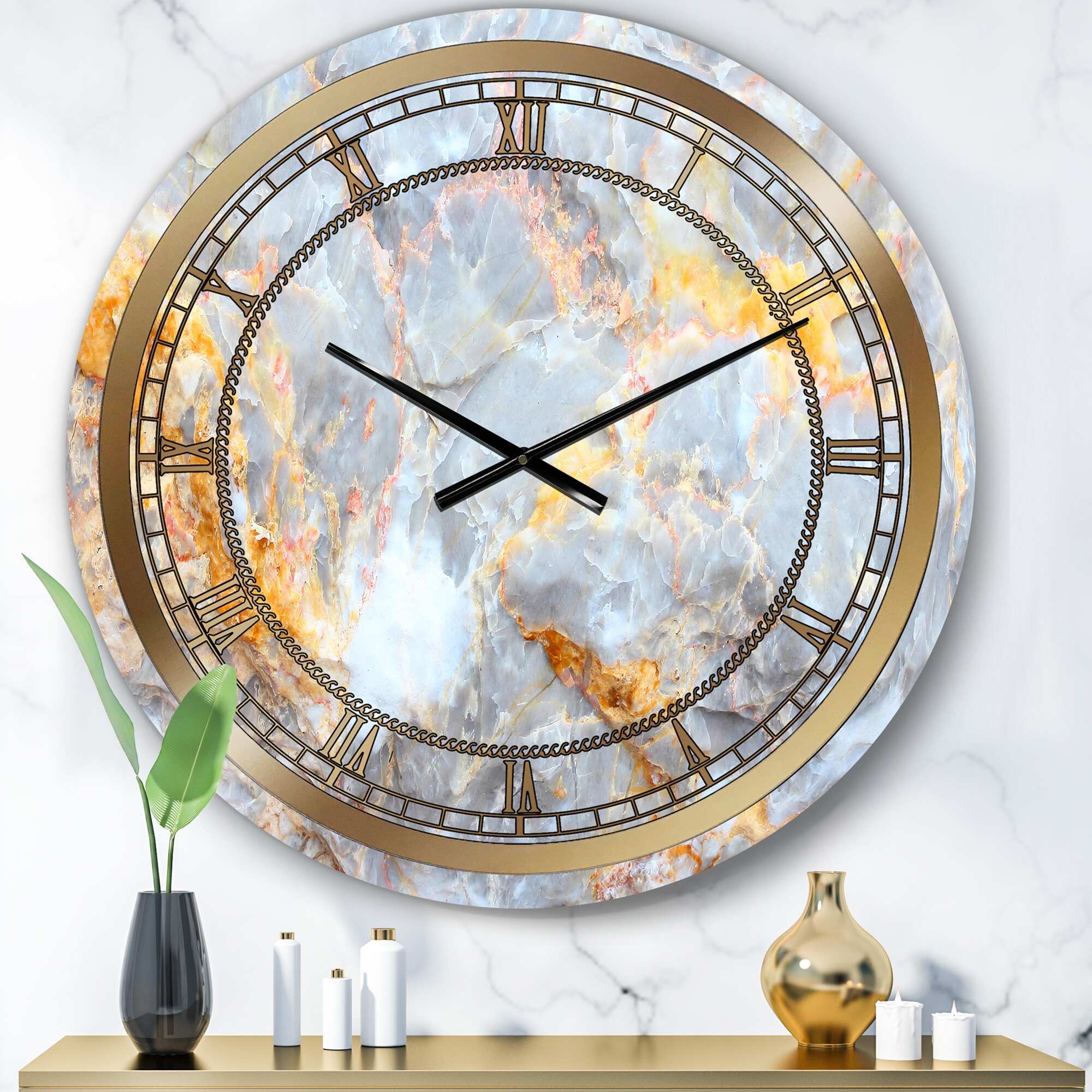 Designart 'Fire and Ice Marble' Glam Wall Clock