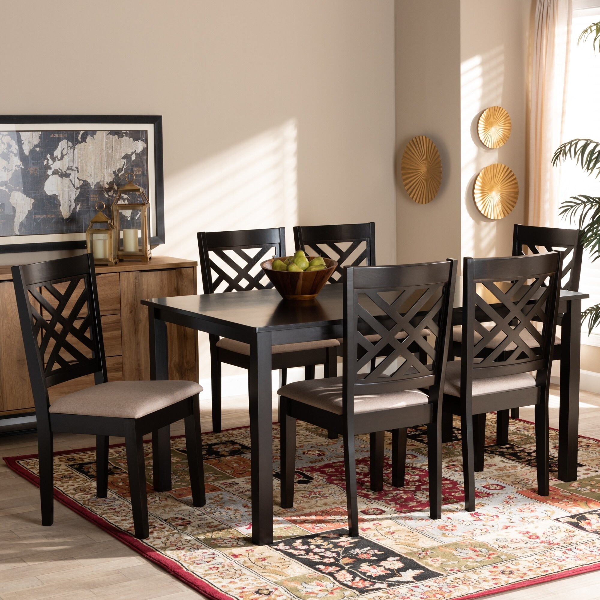 Caron Modern and Contemporary Upholstered Wood 7-Piece Dining Set