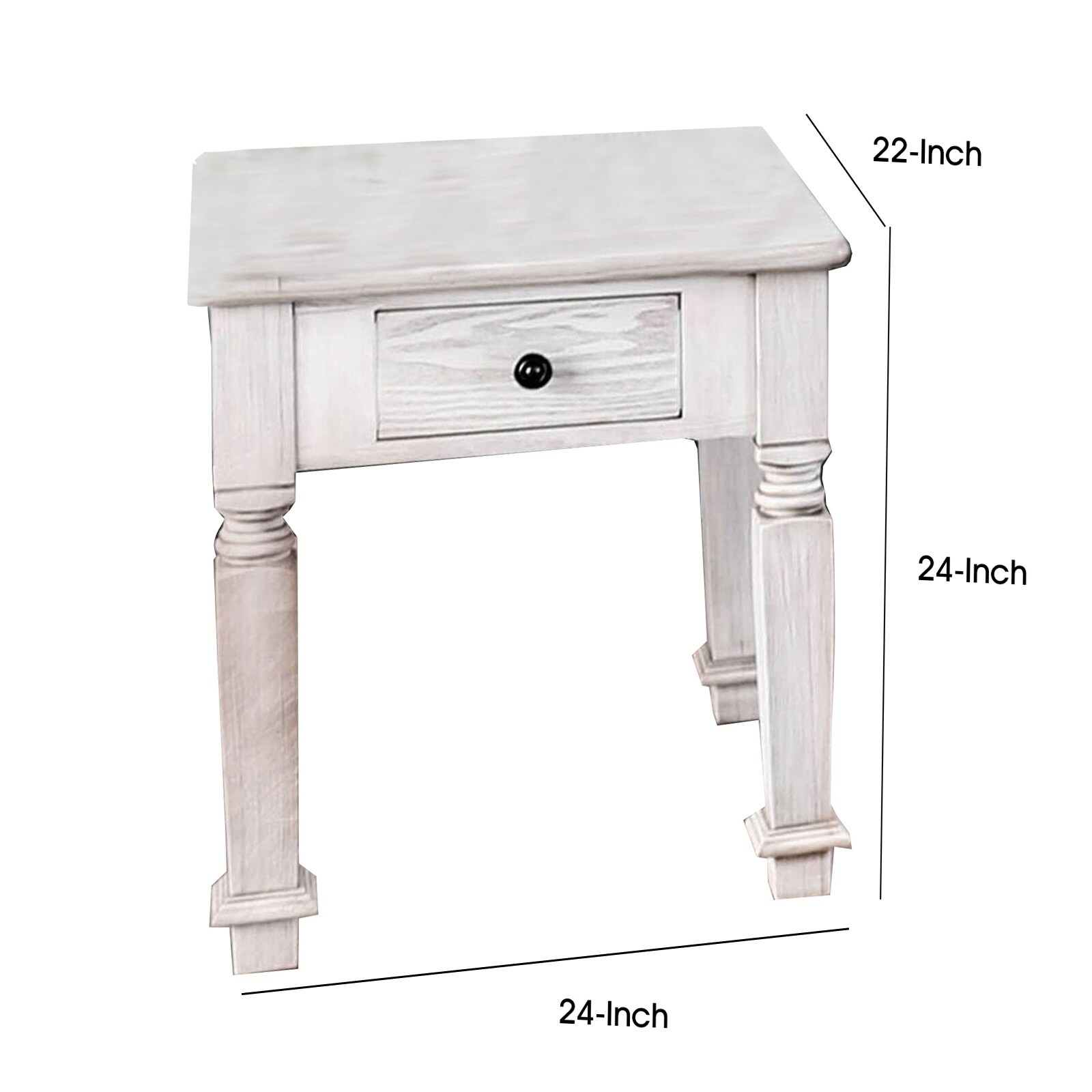 Transitional Style Wooden End Table with 1 Drawer Storage, White