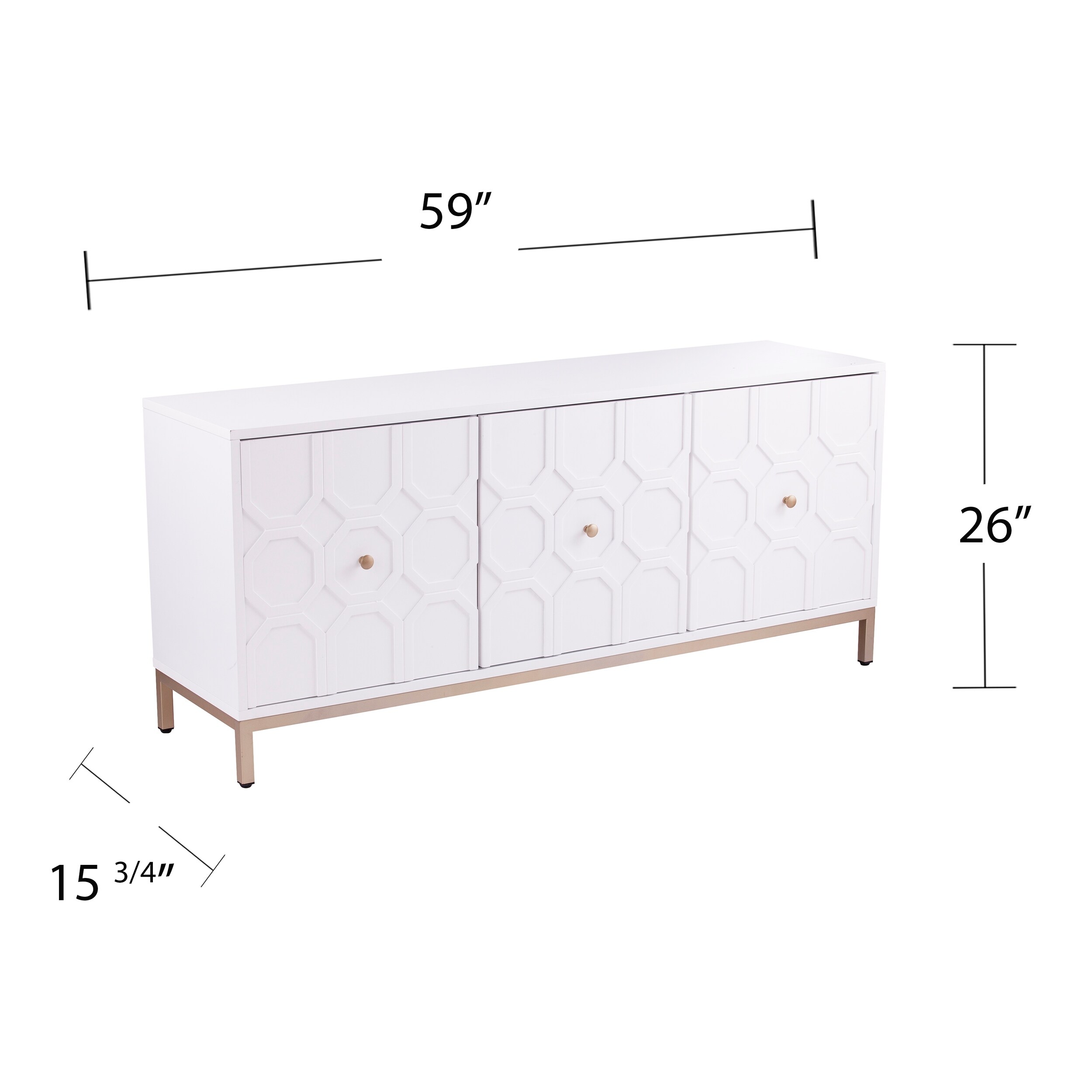 SEI Furniture Gliday Contemporary White Wood 3-Door Buffet Sideboard Accent Cabinet