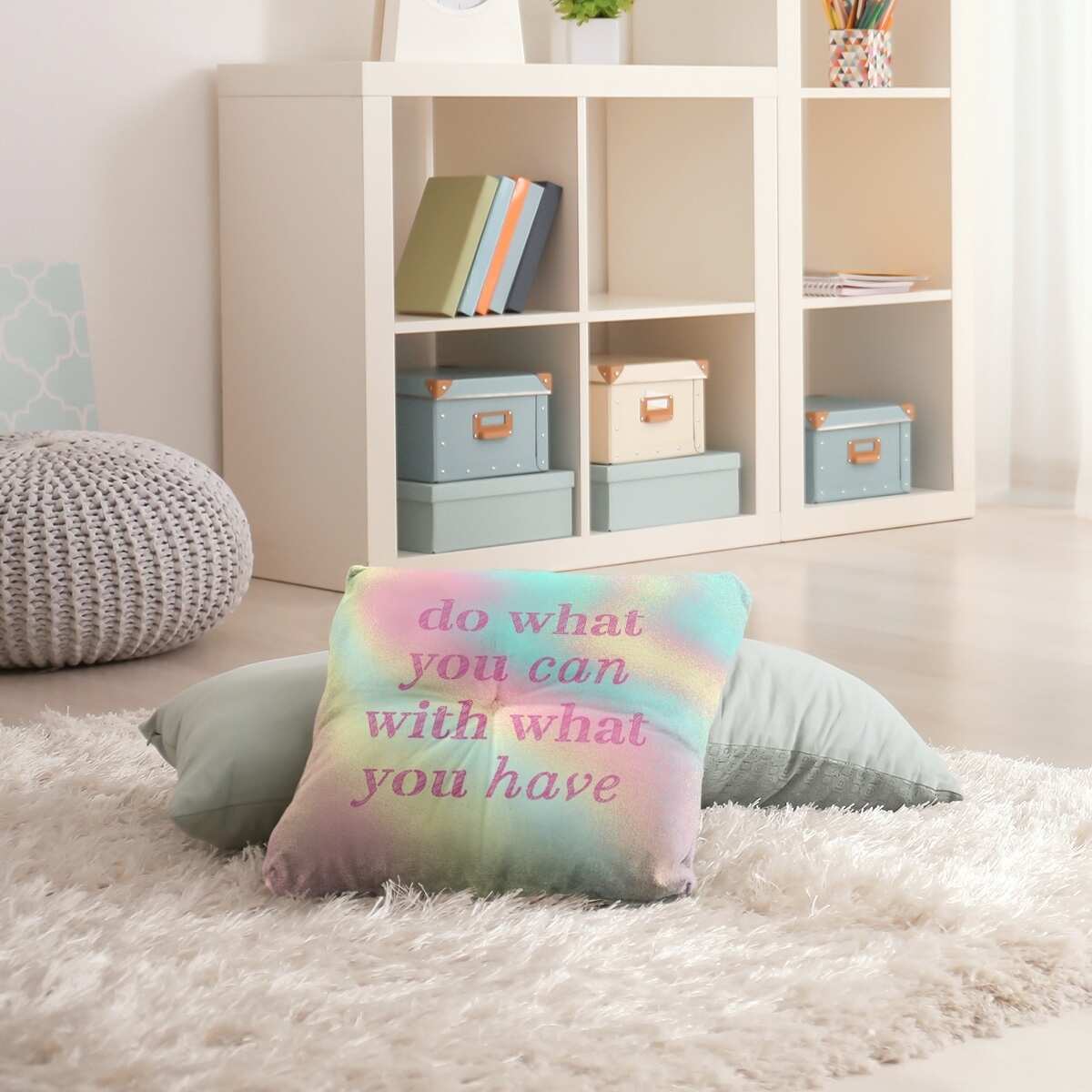 Quotes Multicolor Background Do What You Can Quote Floor Pillow - Square Tufted