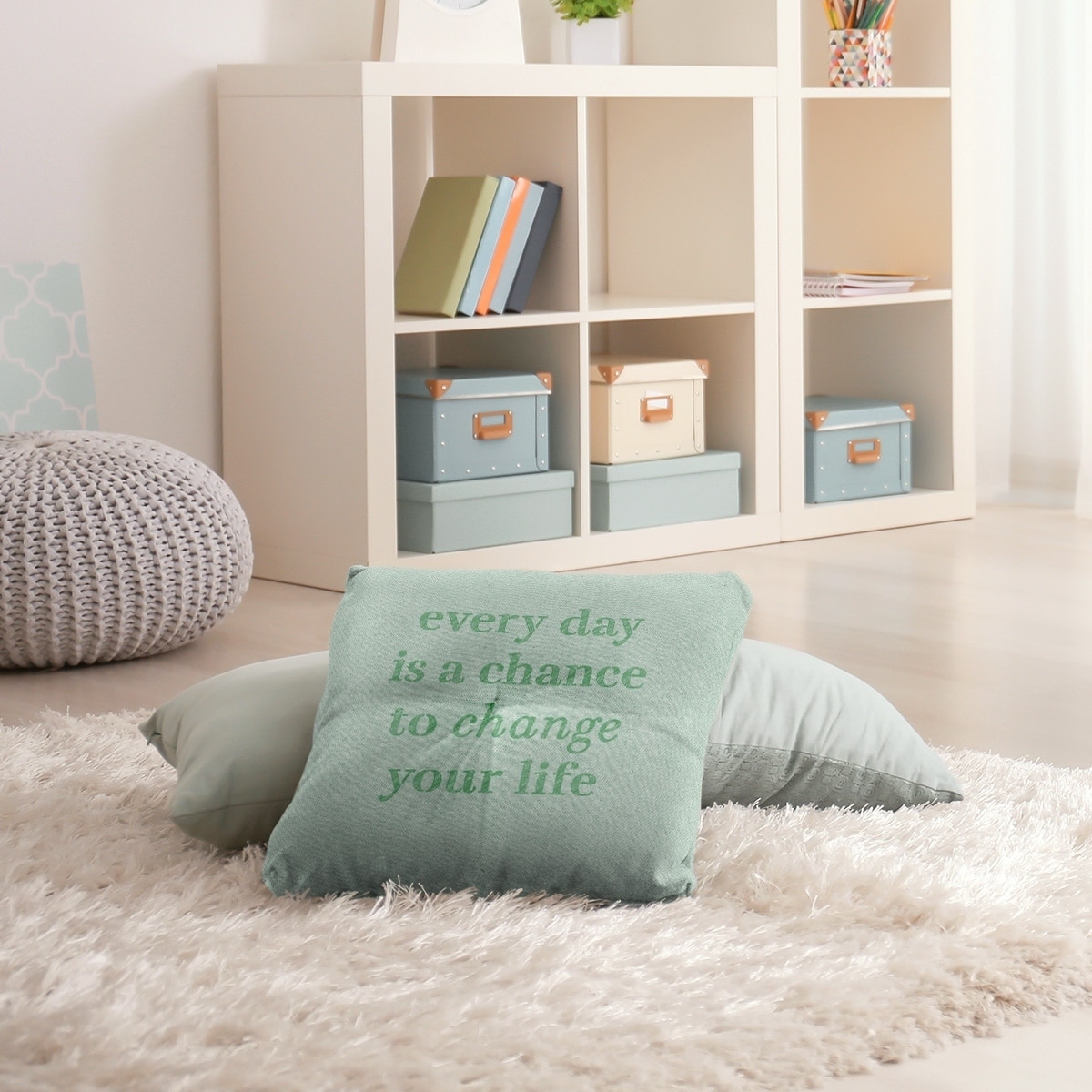 Quotes Handwritten Change Your Life Quote Floor Pillow - Square Tufted