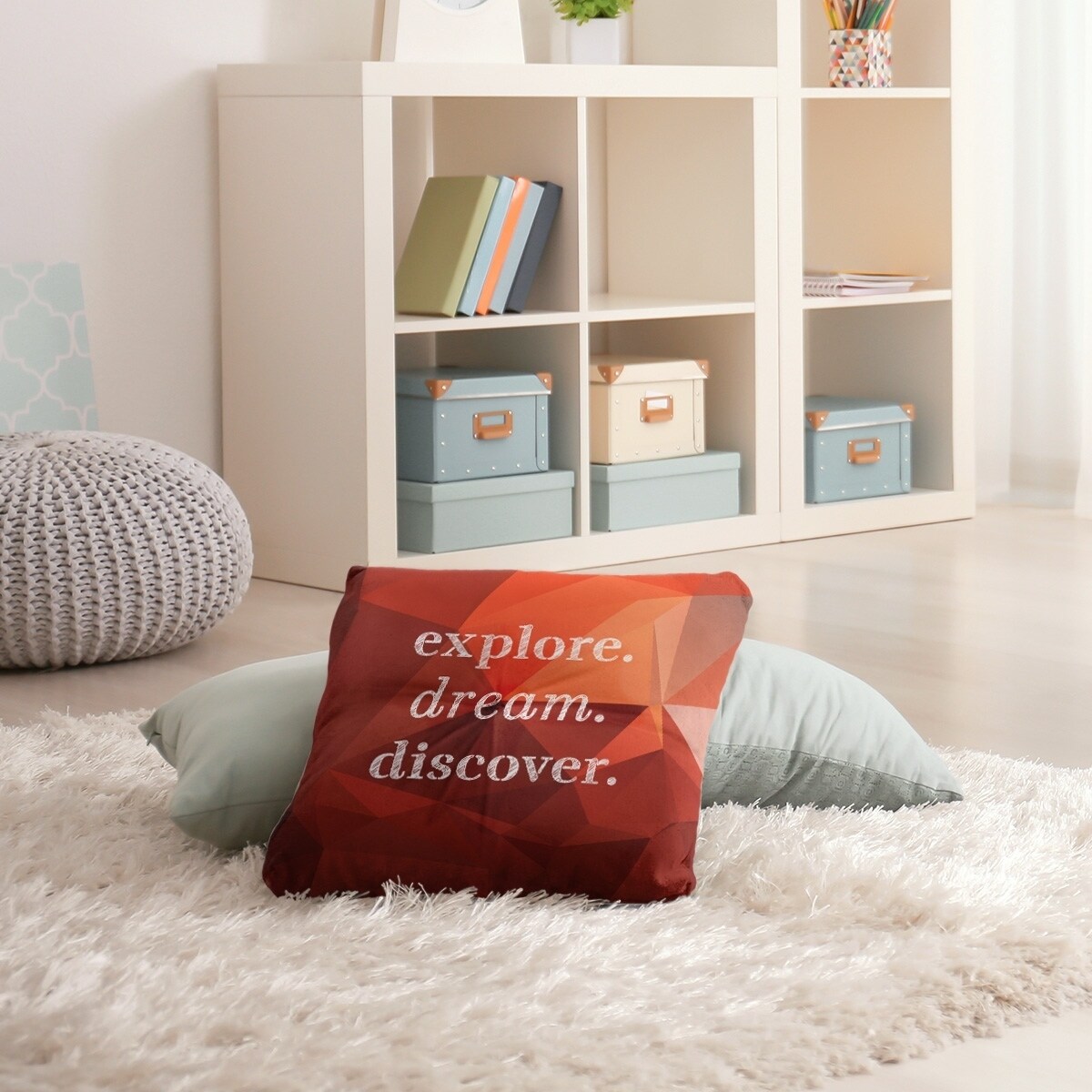 Quotes Faux Gemstone Explore Dream Discover Quote Floor Pillow - Square Tufted