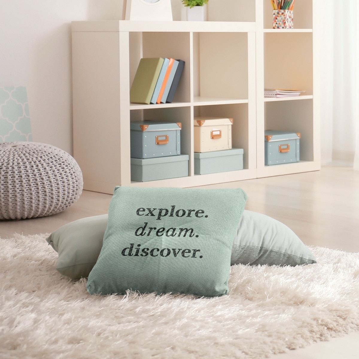 Quotes Handwritten Explore Dream Discover Quote Floor Pillow - Square Tufted