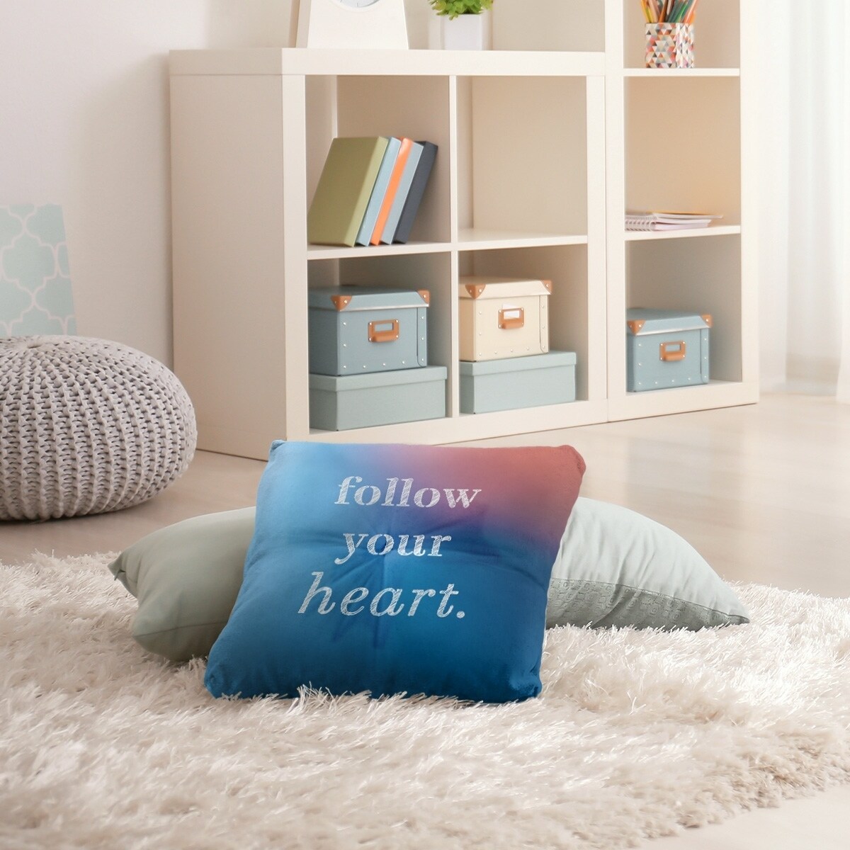 Quotes Multicolor Background Follow Your Heart Quote Floor Pillow - Square Tufted