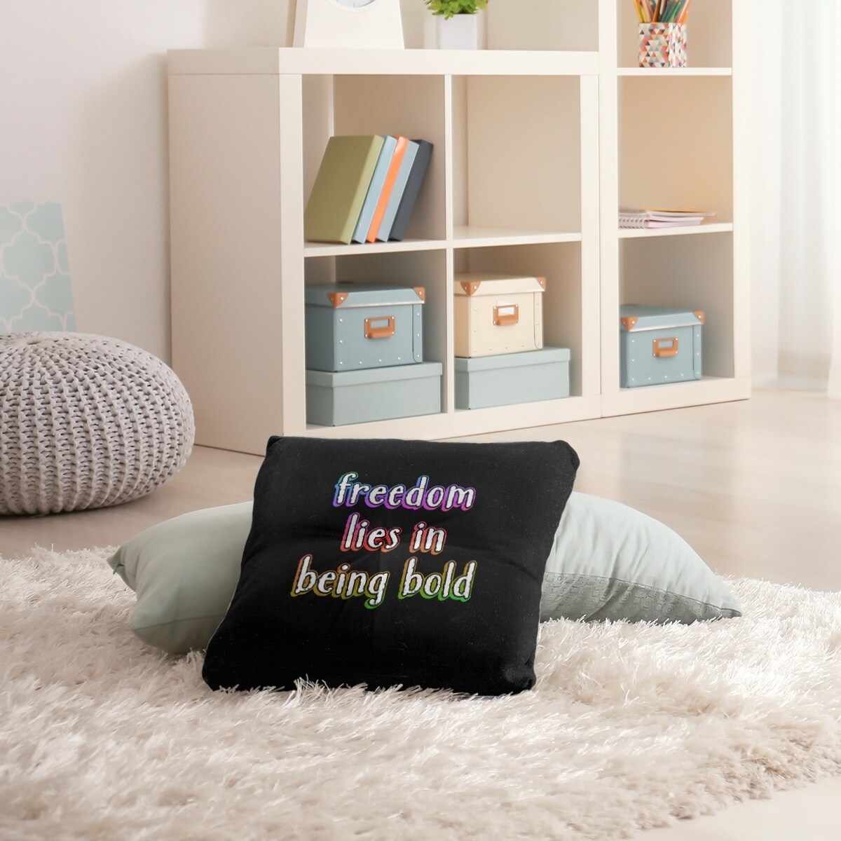 Quotes Be Bold Inspirational Quote Chalkboard Style Floor Pillow - Square Tufted