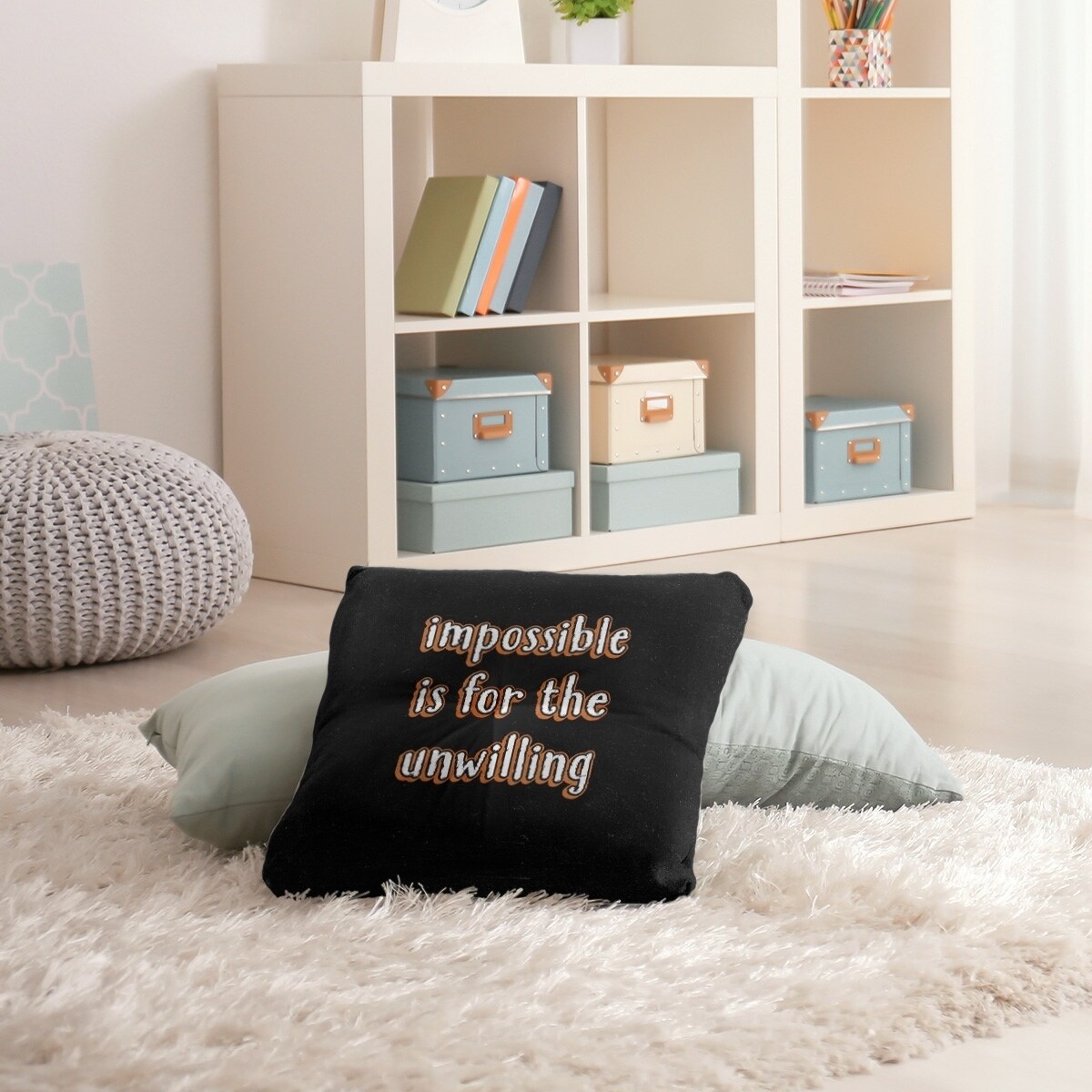 Quotes Impossible Quote Chalkboard Style Floor Pillow - Square Tufted