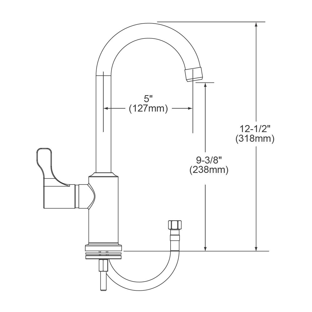 Elkay Single Hole 12-1/2" Deck Mount Faucet with Gooseneck Spout Lever Handle on Right Side Chrome