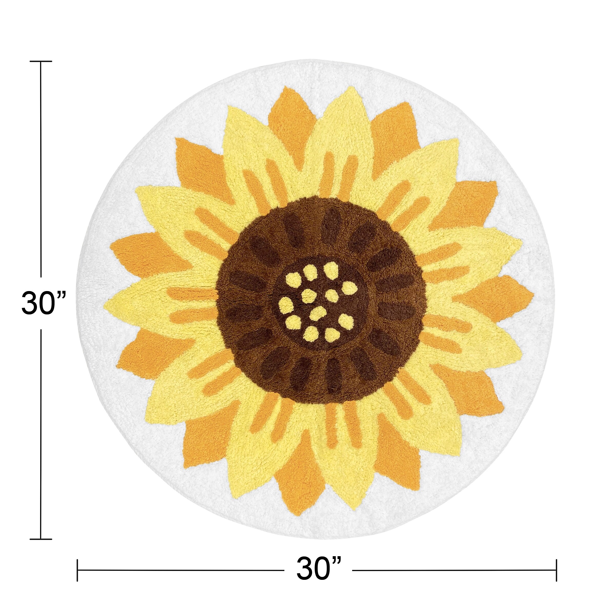 Sunflower Floral Collection Accent Floor Rug (30in Round) - Yellow, Green and White Boho Farmhouse Flower - 2' x 3'