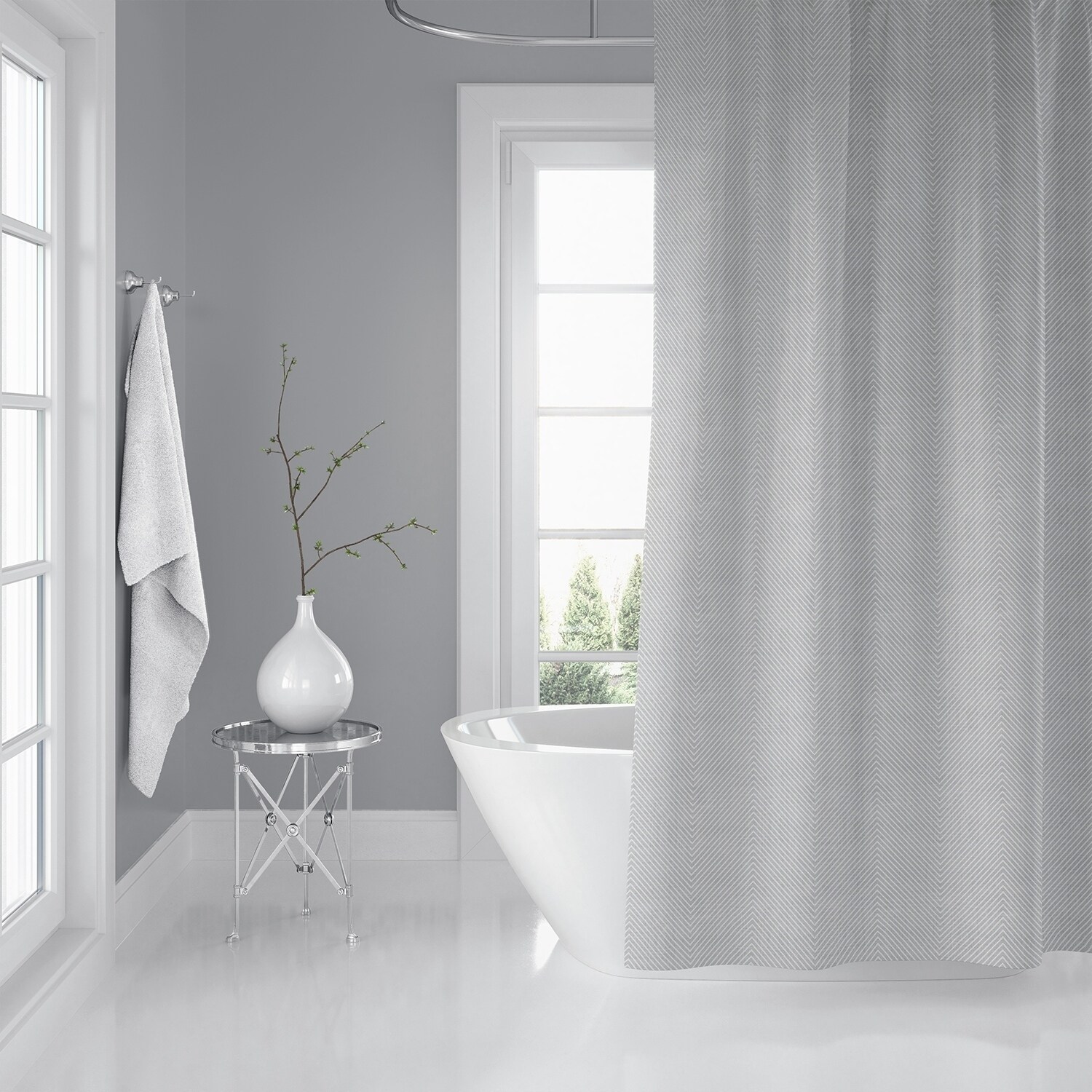 STITCHED ZIG ZAG TRIBAL GREY Shower Curtain By Kavka Designs