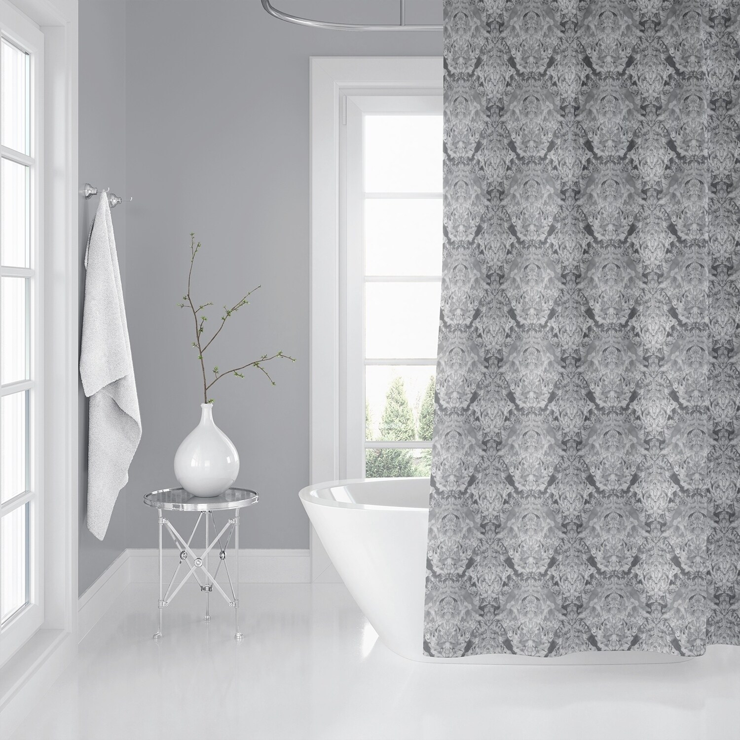 INKBLOT WATERCOLOR DAMASK GREY Shower Curtain By Kavka Designs