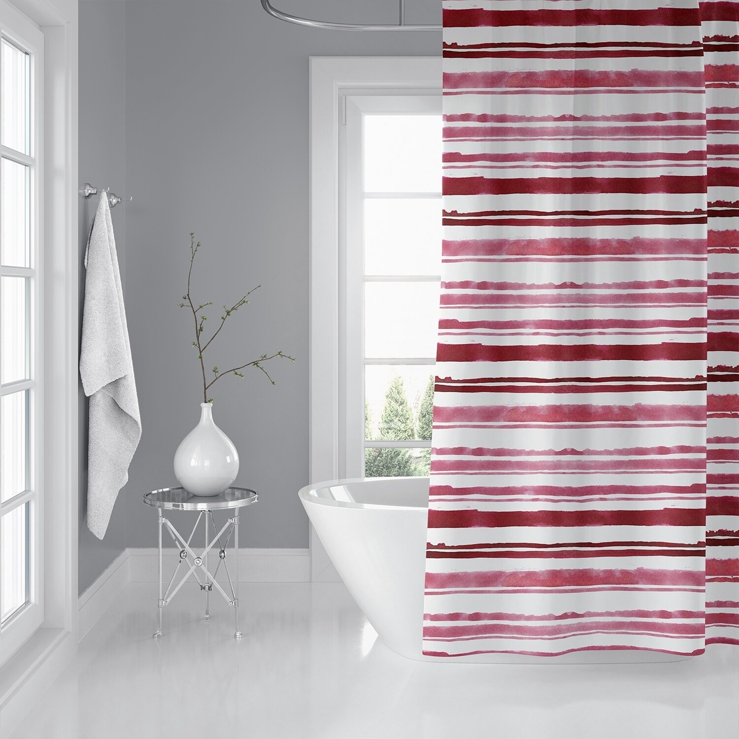 WATERCOLOR STRIPE RED Shower Curtain By Kavka Designs
