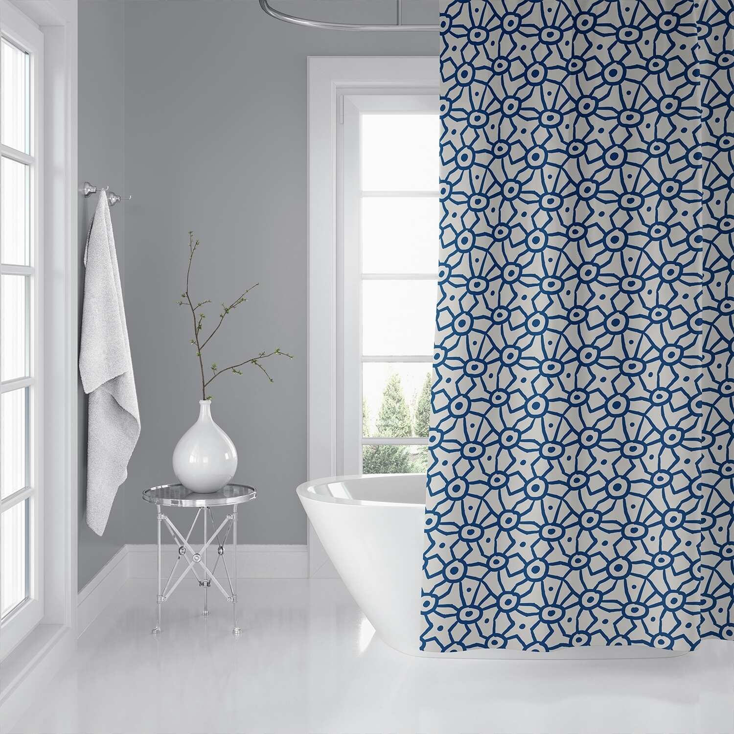 DOODLE BLUE AND GREIGE Shower Curtain By Kavka Designs