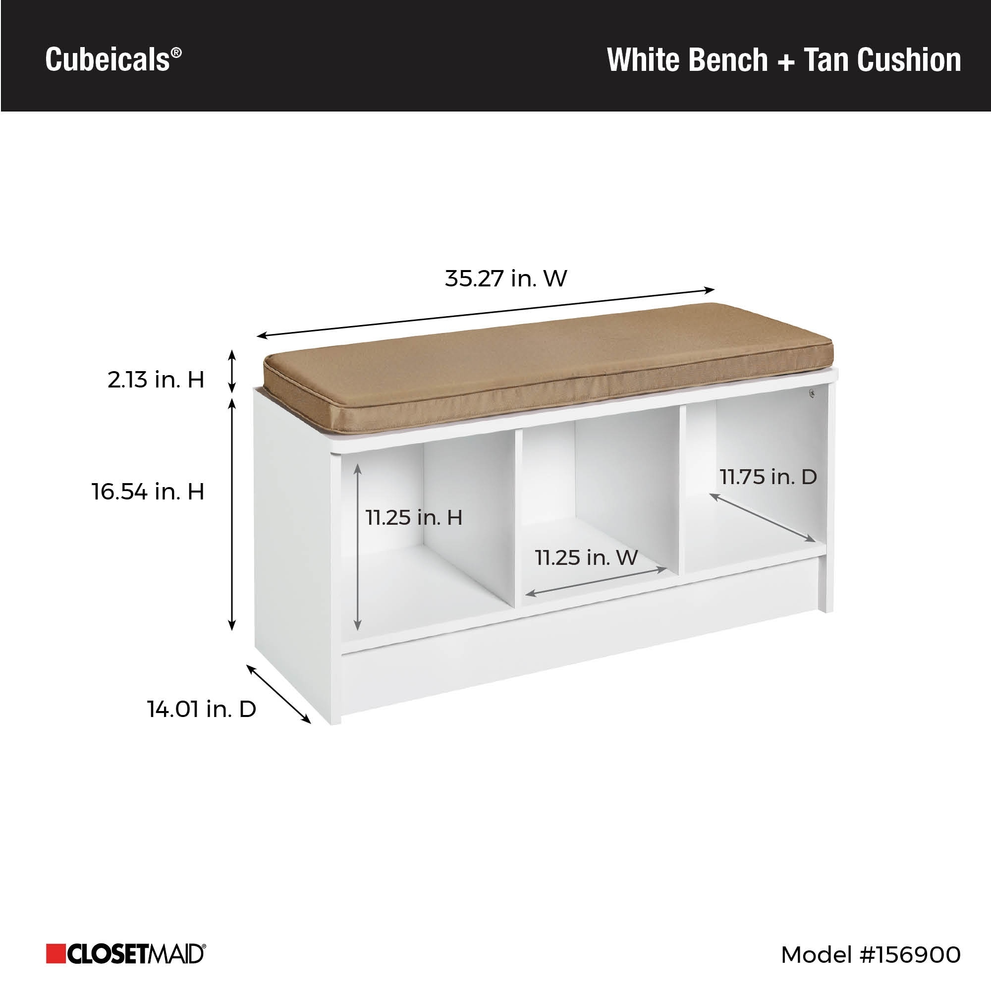 Porch & Den Southbrook 3-cube Storage Bench with Tan Cushion