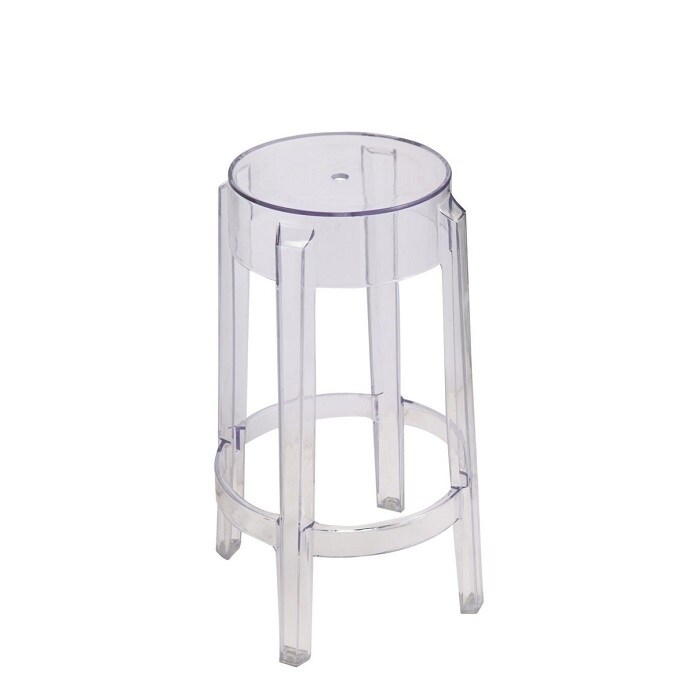 Transparent counter Stool, 26 seat height and Made of transparent acrylic.