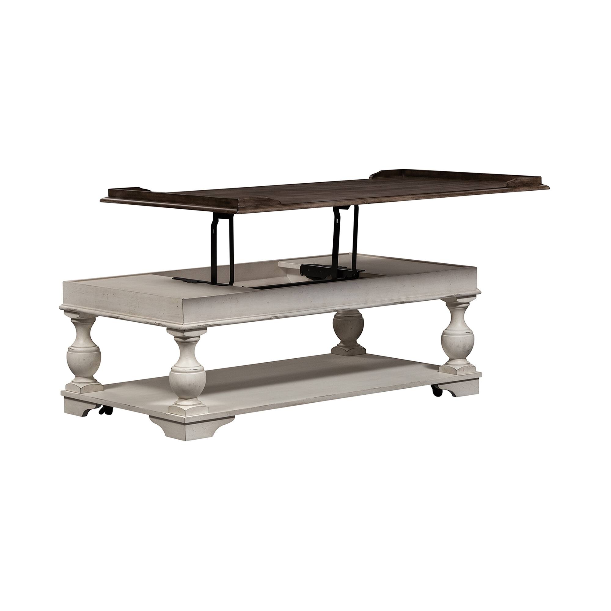 Abbey Road Porcelain White Churchill Brown Lift Top Cocktail Table