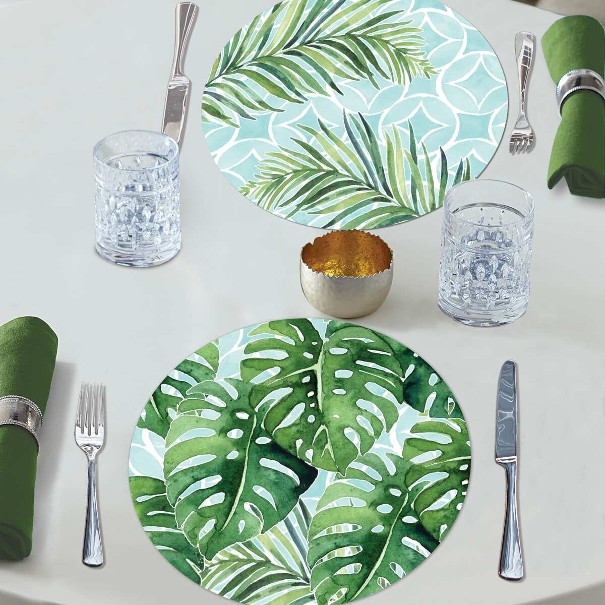 Round Reversible Wipe-clean Placemats Set of 4 - Tropical Foliage