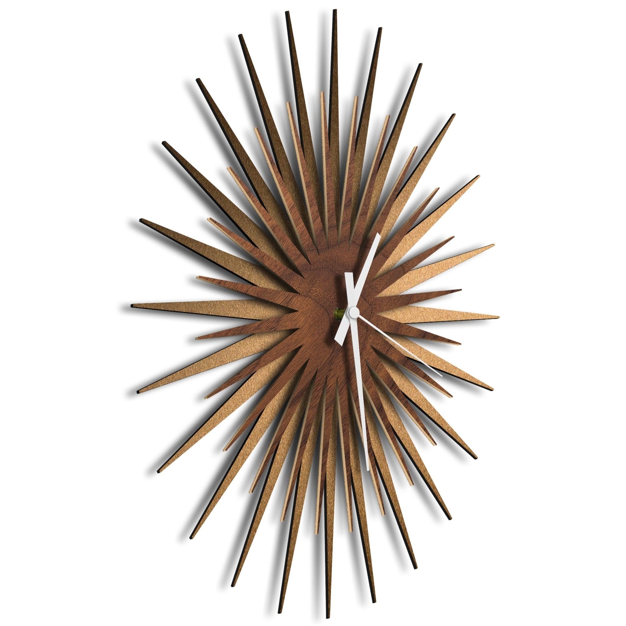 Adam Schwoeppe 'Atomic Era Clock Bronze Walnut Black' Midcentury Modern Style Wall Clock