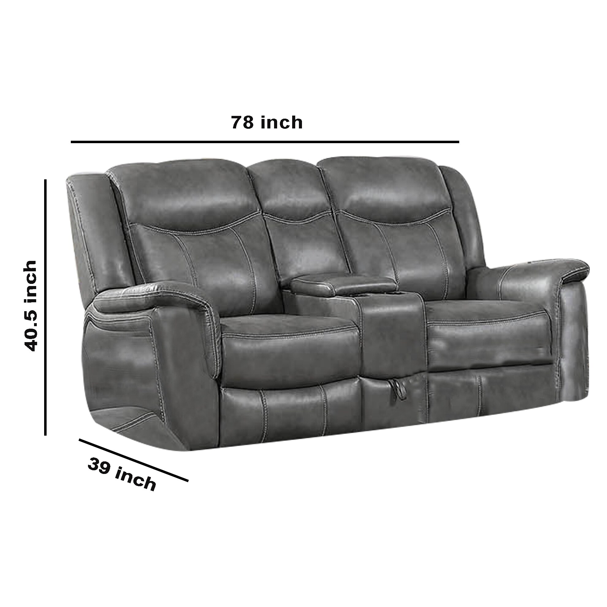 Leatherette Recliner Wooden Loveseat with Power Cord and USB Docks, Gray