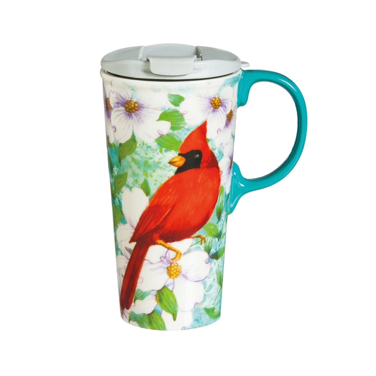 Trio Birds Cardinal 17 fl. oz. Ceramic Travel Cup with Matching Gift Box