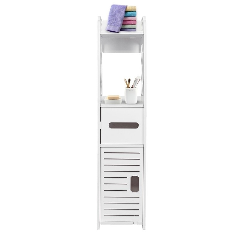 4-Tier Bathroom Standing Shelf Storage Closet Organizer Free Standing Shelves Rack Cabinet with 2 Doors