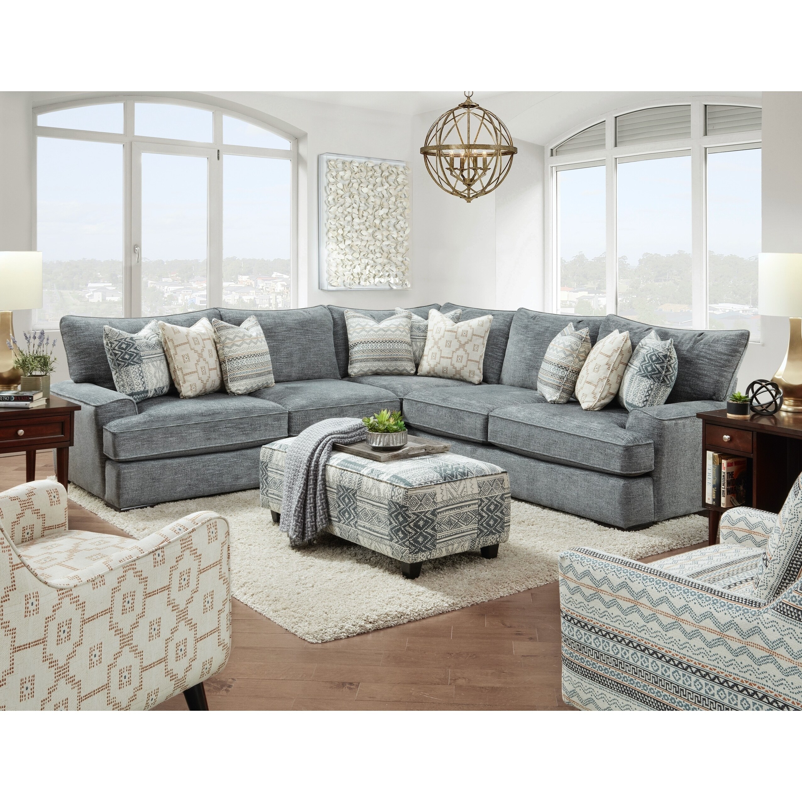 Transitional Handwoven Slate Stationary Sectional