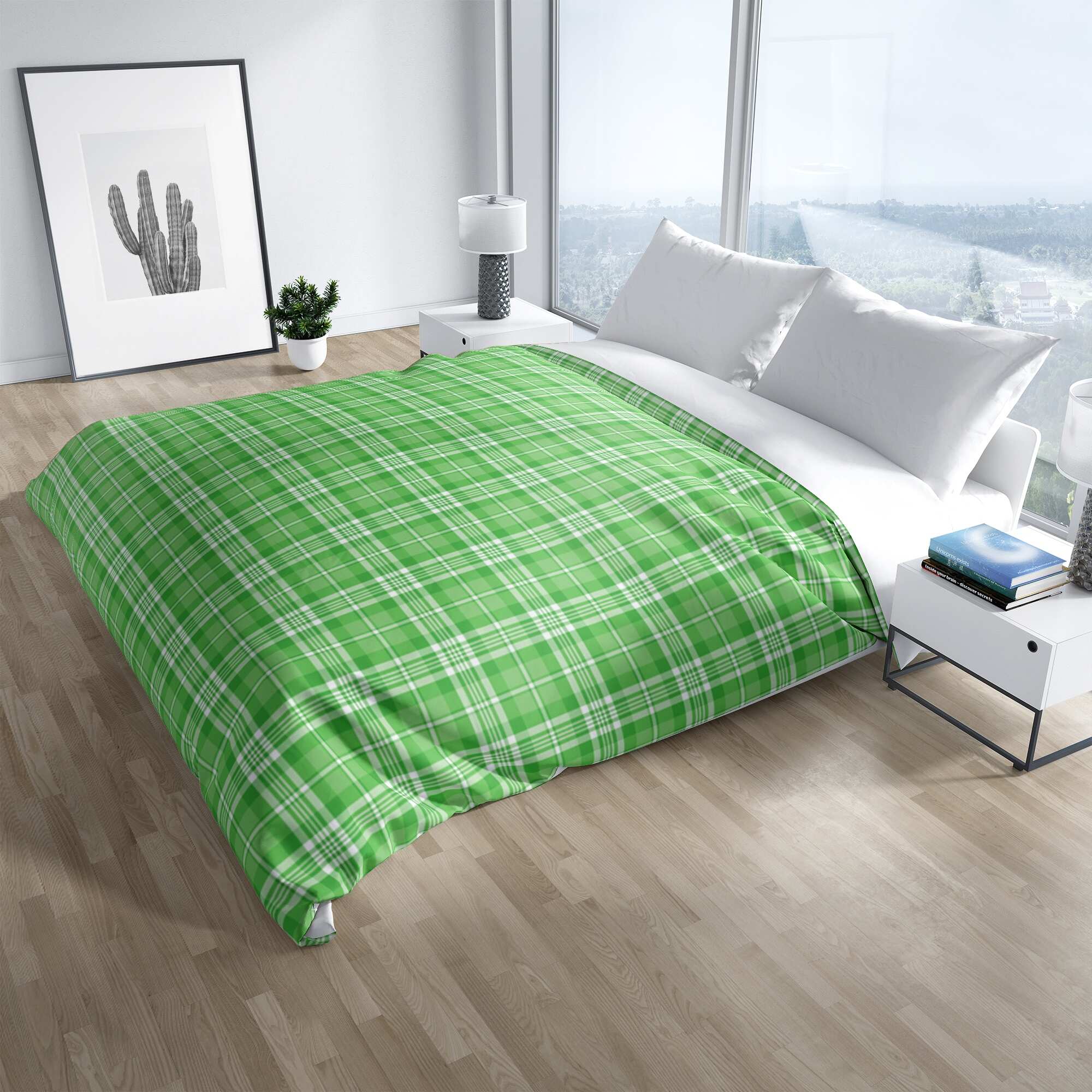 CANDY CANE PLAID GREEN Duvet Cover By Kavka Designs