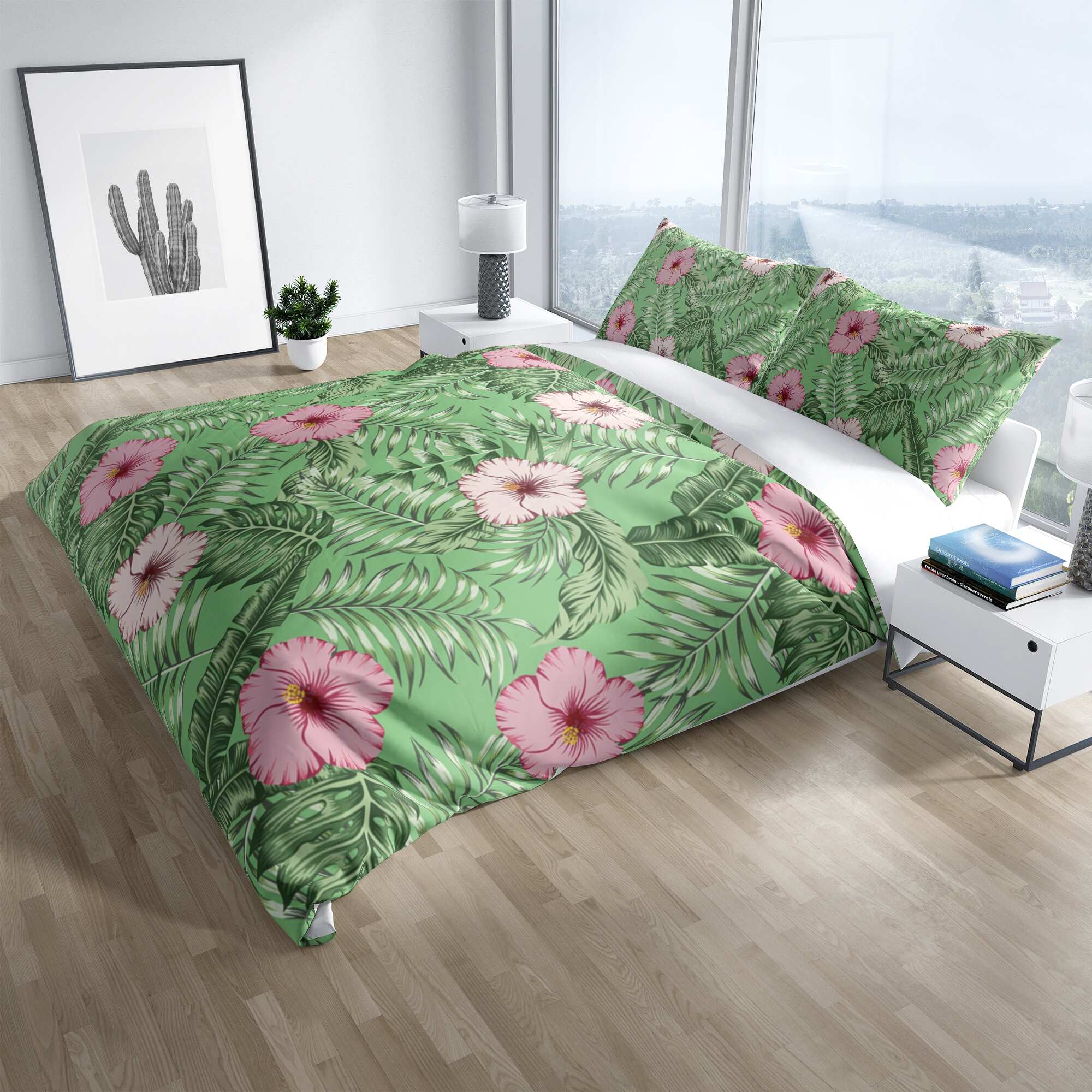 TROPICAL LEAVES AND HIBISCUS Duvet Cover By Kavka Designs