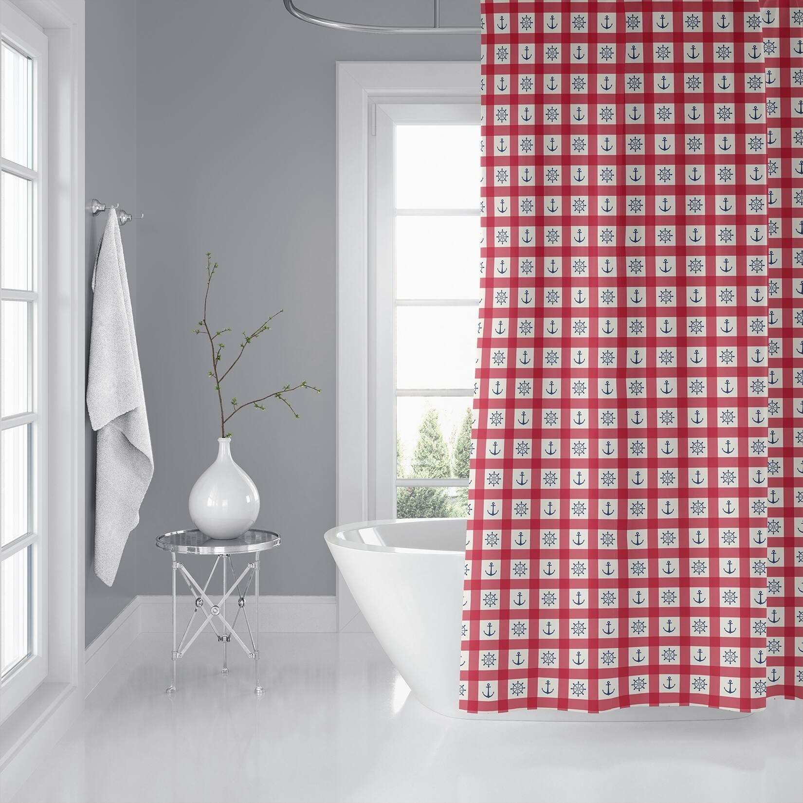 ANCHOR GALORE RED and BLUE Shower Curtain by Kavka Designs - 71X74
