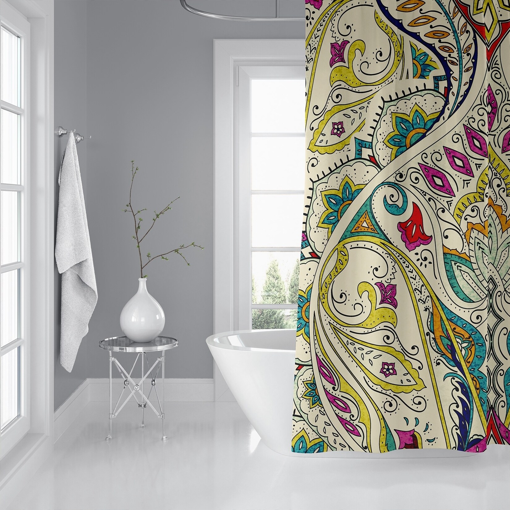 MAHAL IVORY MULTI Shower Curtain by Kavka Designs - 71X74