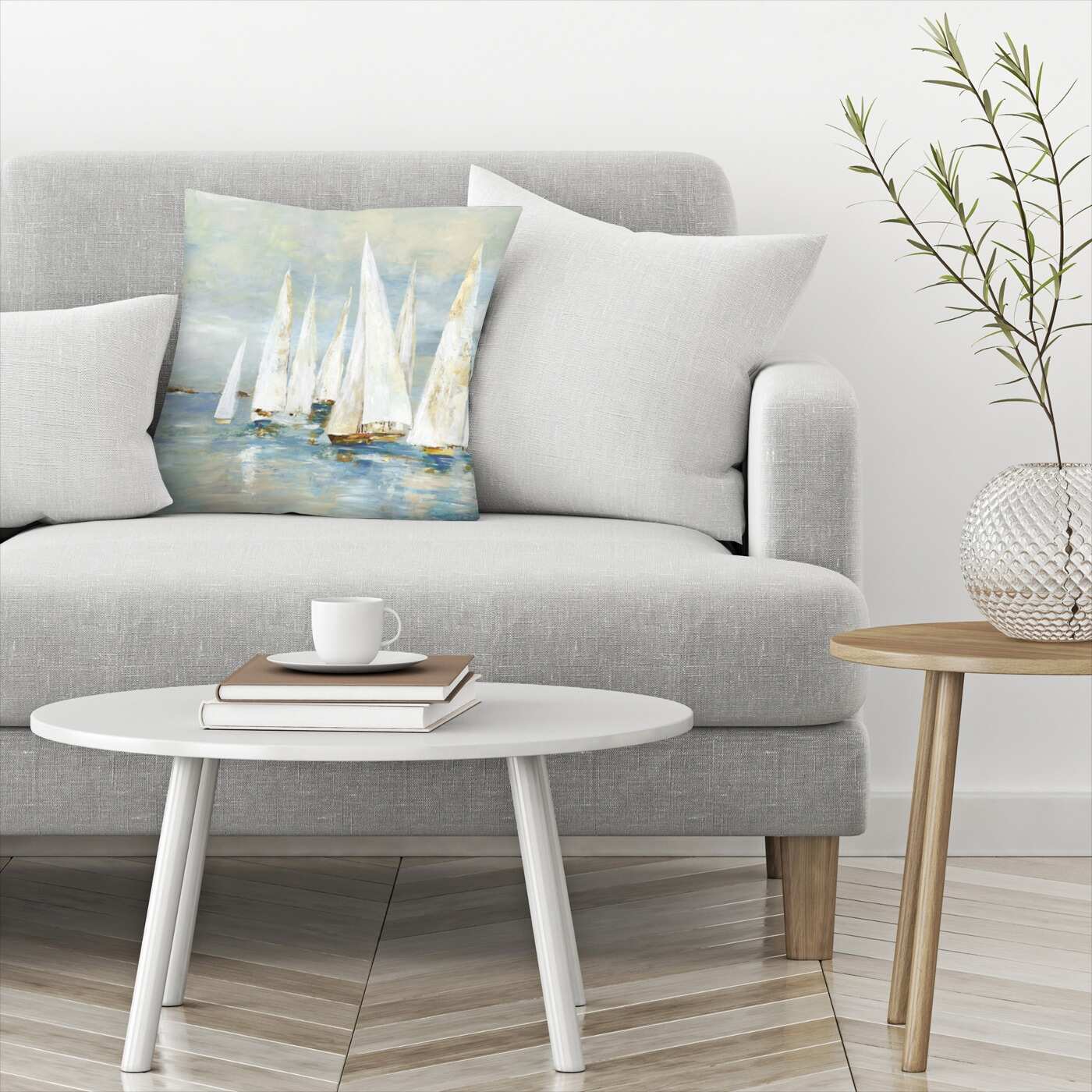 White Sailboats - Decorative Throw Pillow