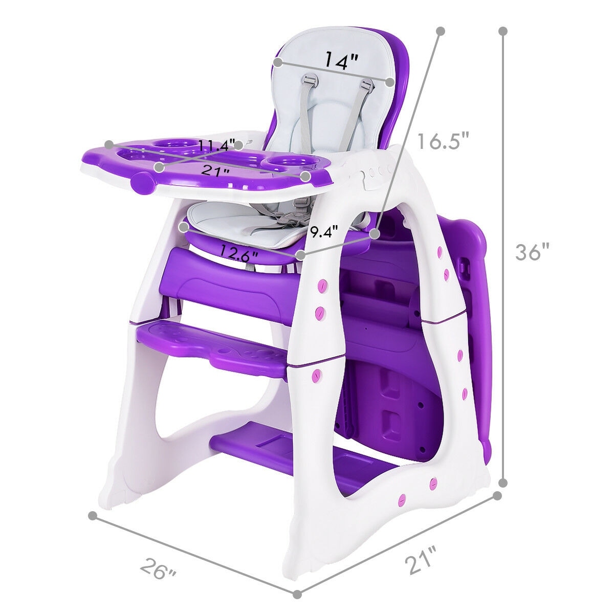 Costway 3 in 1 Baby High Chair Convertible Play Table Seat Booster - See details