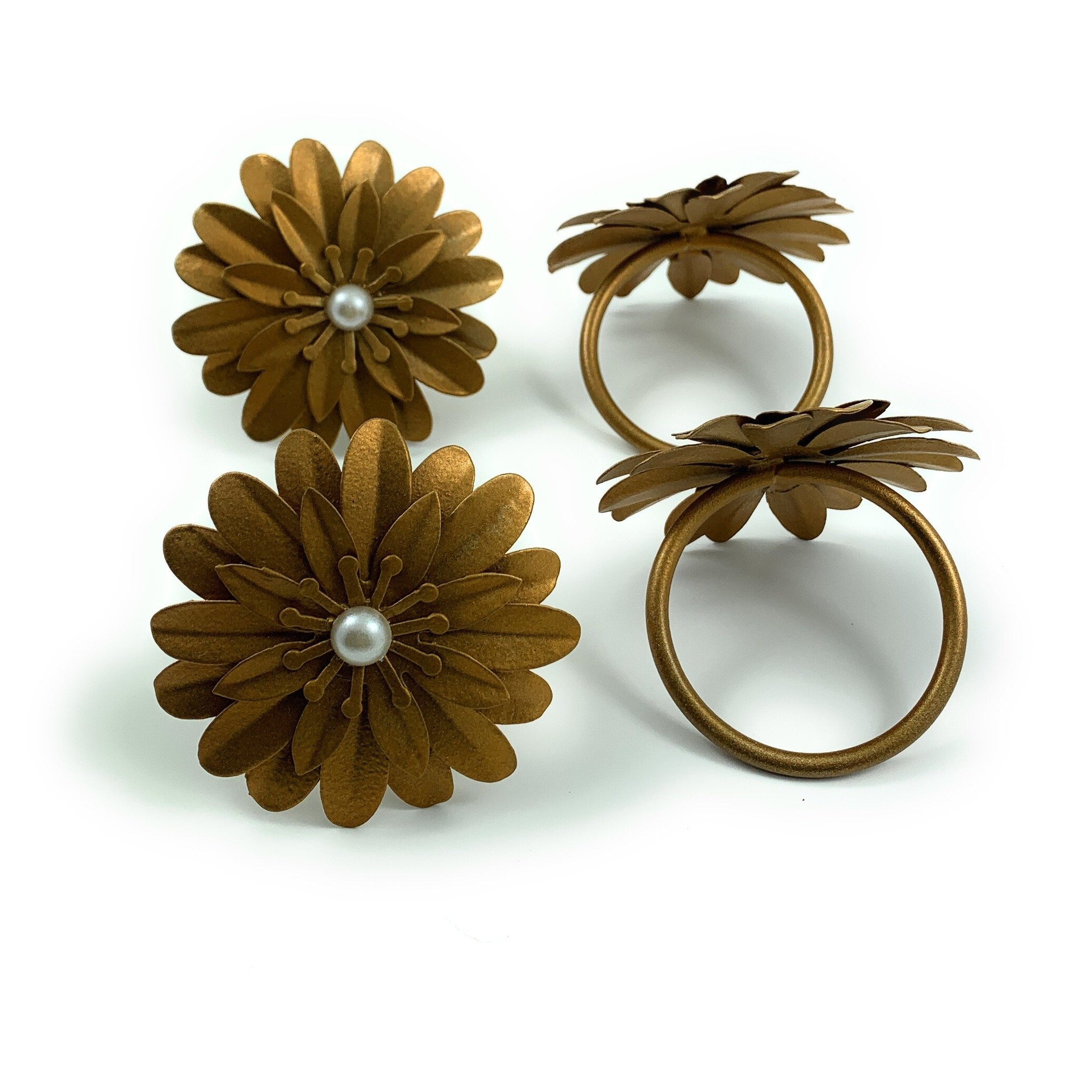 Flower Napkin Rings Set of 4 (Golden Pearl)