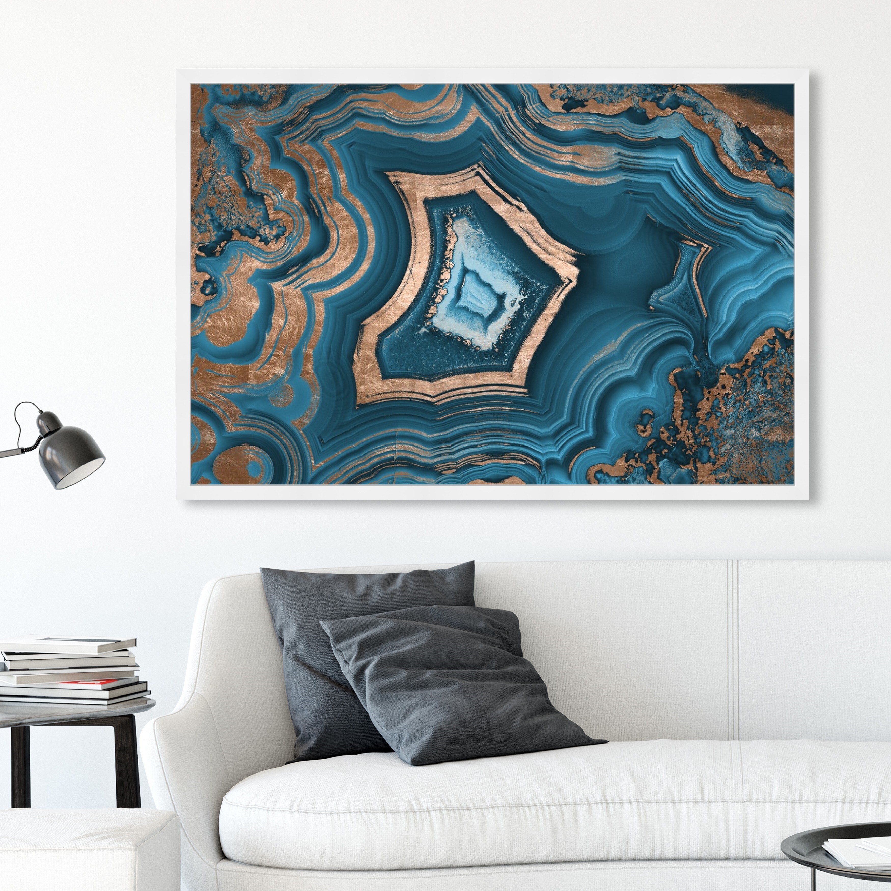 Oliver Gal 'Dreaming About You Geode' Abstract Framed Wall Art Prints Crystals - Blue, Bronze