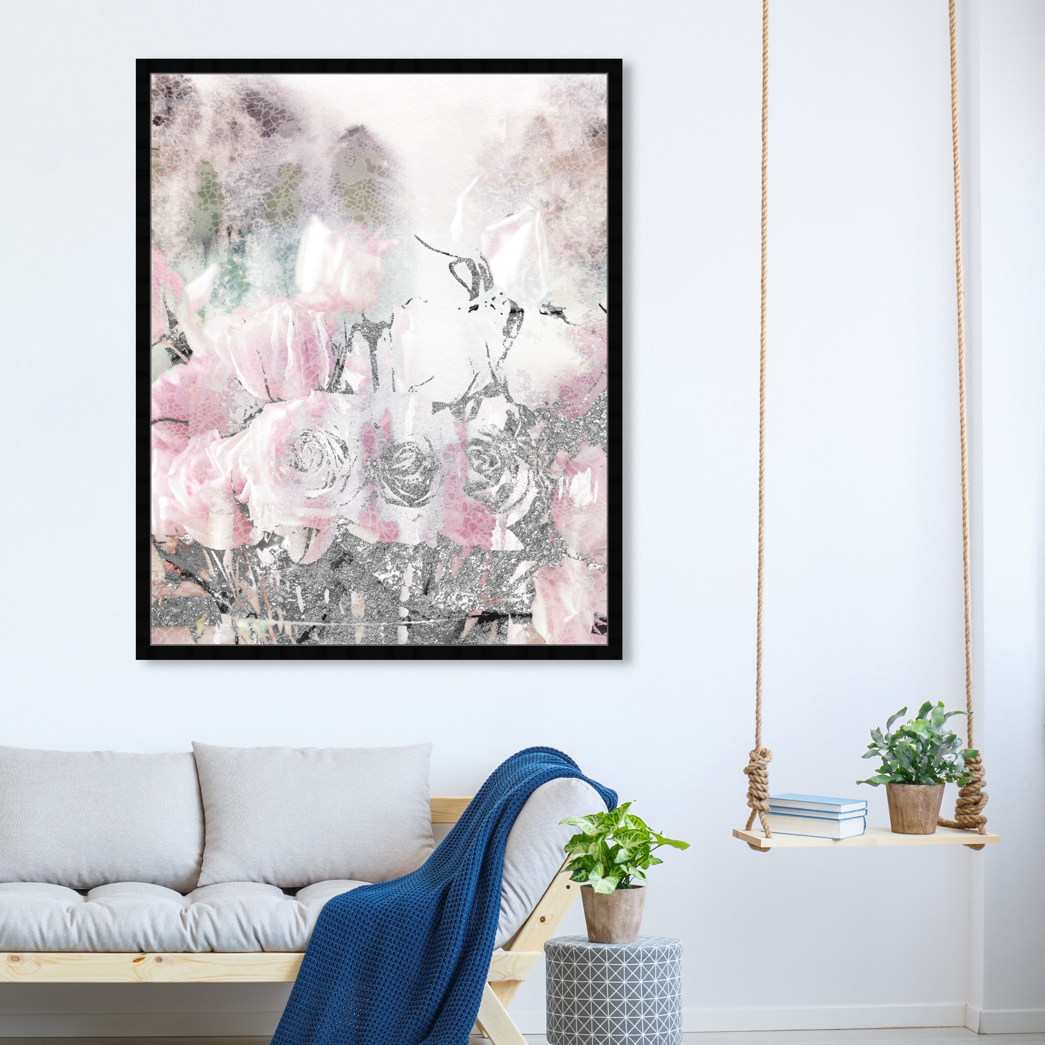 Oliver Gal 'Romance Lace and Roses' Floral and Botanical Framed Wall Art Prints Florals - Pink, Gray