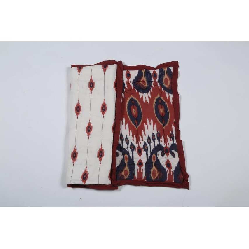 Timbergirl cotton handprinted red tribal quilt with 2 shams